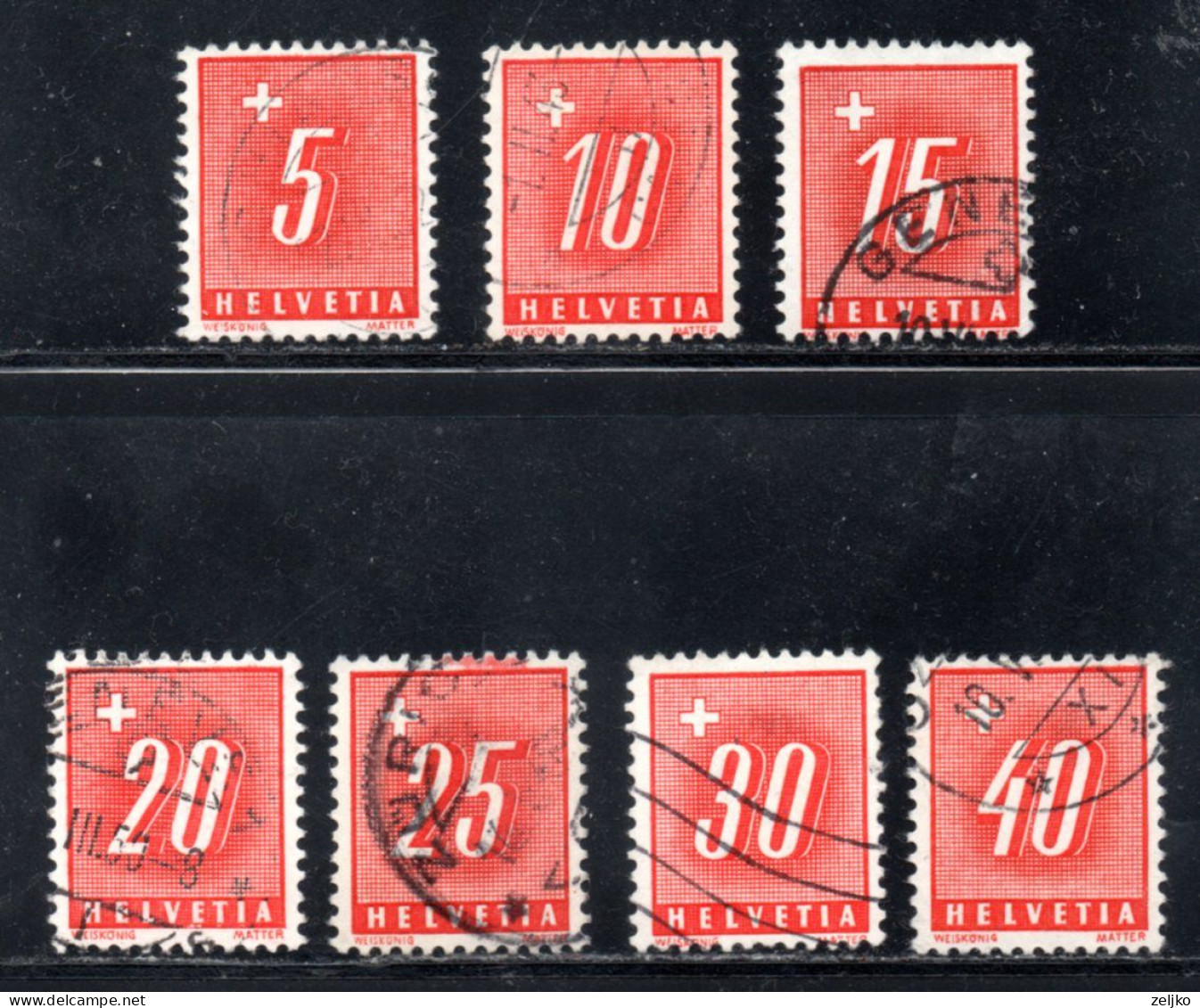 Switzerland, Used, Porto 1938, Michel 54 - 61, No. 62 Is Missing For Set - Strafportzegels