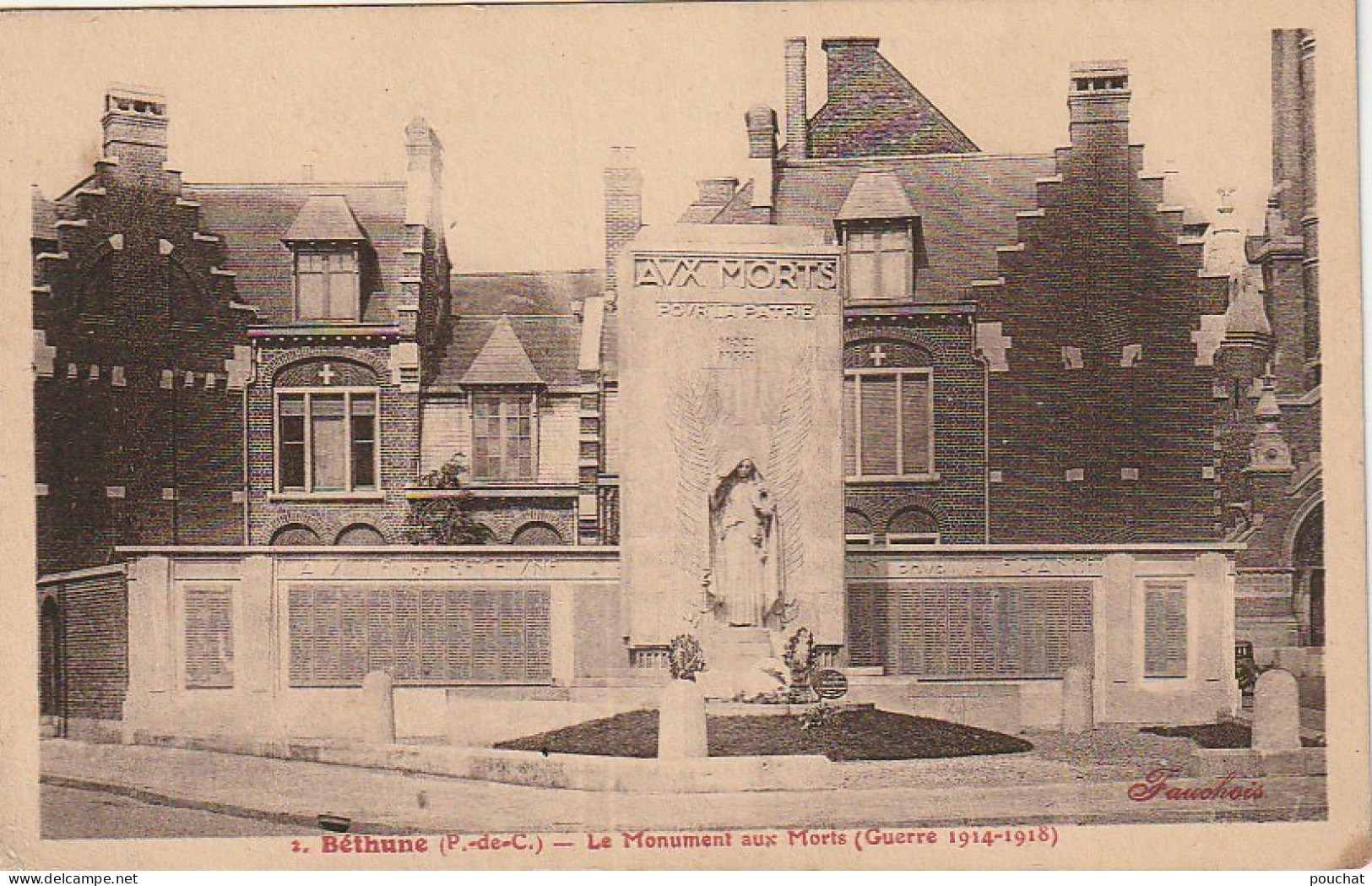 Z+ 10-(62) BETHUNE - LE MONUMENT AUX MORTS ( GUERRE 1914/1918 )- EDIT. FAUCHOIS , BETHUNE  - 2 SCANS - Bethune