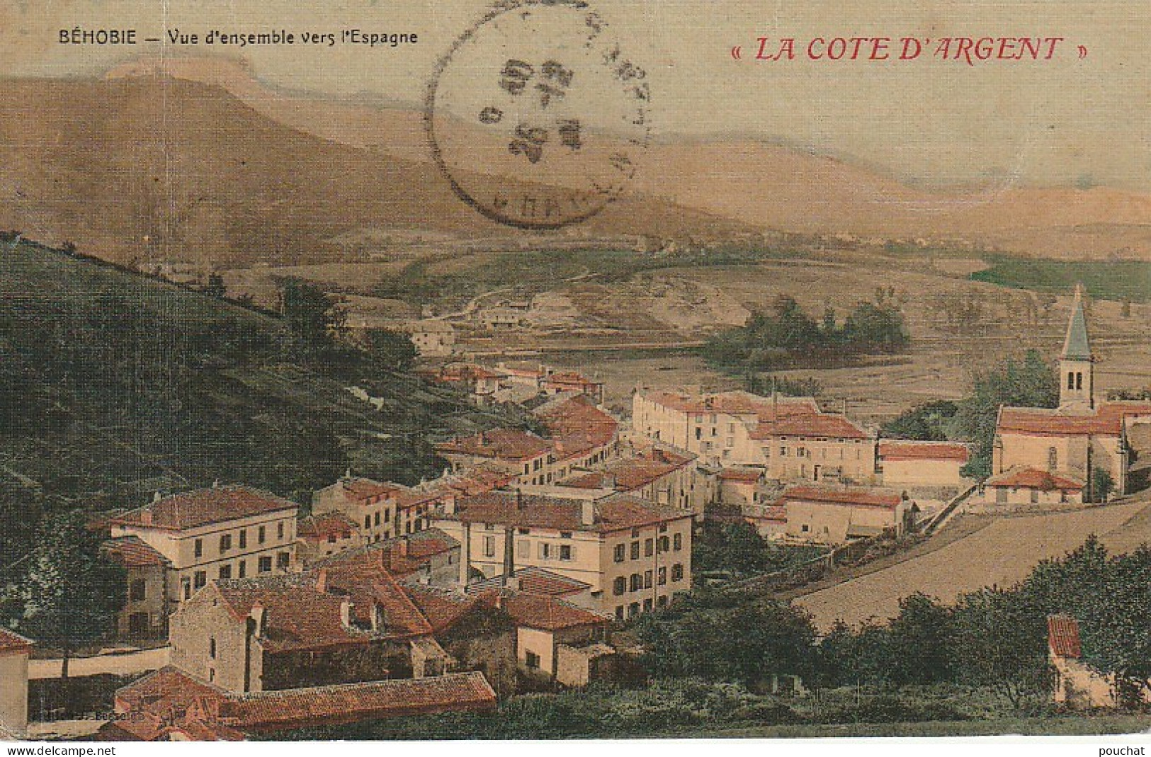 Z+ 12-(64) BEHOBIE - VUE D' ENSEMBLE VERS L' ESPAGNE - CARTE TOILEE COLORISEE -  2 SCANS - Béhobie