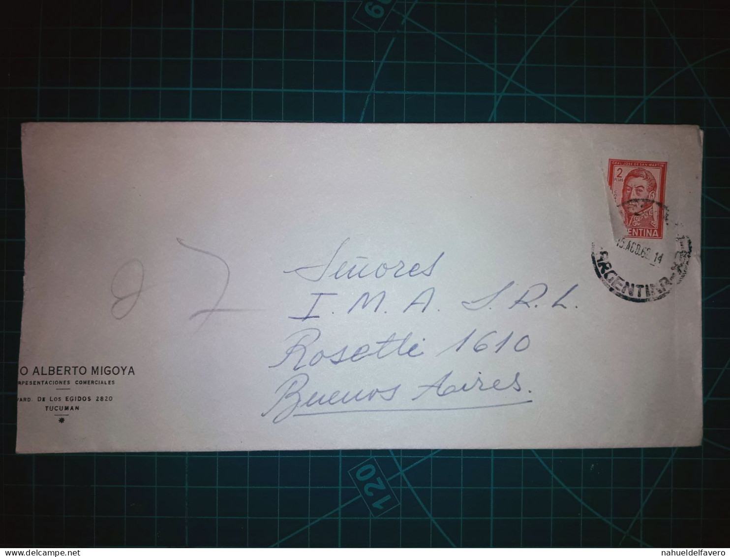 ARGENTINE, Enveloppe De "Alberto Migoya, Representaciones Comerciales" Distribuée à Capital Federal. Timbre-poste :  Gra - Gebruikt
