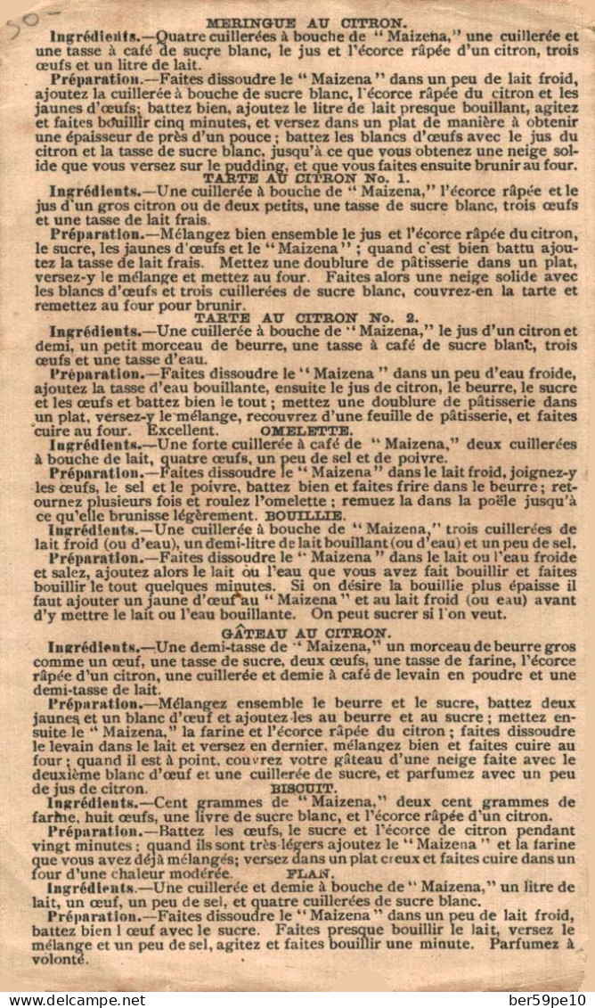 CHROMO MAIZENA DURYEA UNITED STATE OF AMERICA L'USINE FILLETTE TENANT UN EPI DE MAIS (RECETTES DE GATEAUX AU V°) - Otros & Sin Clasificación