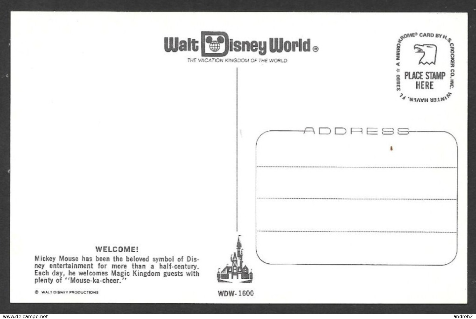 Orlando  Florida - Mickey Mouse  Collection - Welcome - By Walt Disney - WDW- 1600 - Orlando