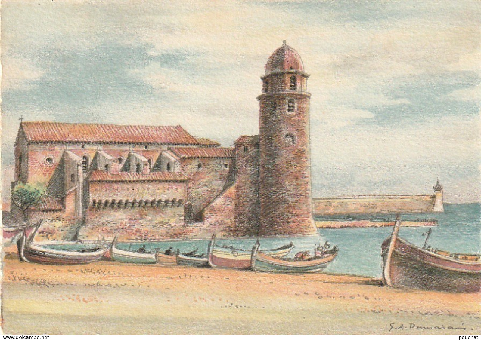 Z+ 16-(66) COLLIOURE - L' EGLISE - ILLUSTRATION D' APRES UNE AQUARELLE  - 2 SCANS - Collioure