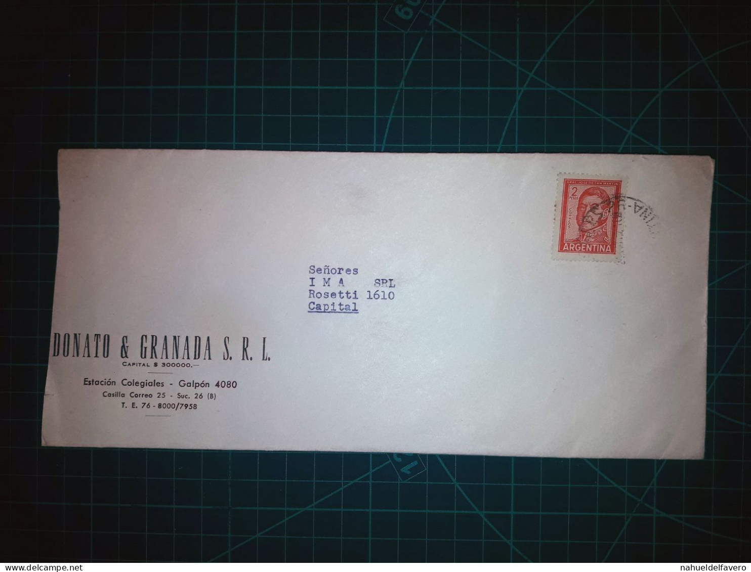 ARGENTINE, Enveloppe De "Donato & Granada S.R.L." Distribuée à Capital Federal. Timbre-poste :  Gral. San Martin - Usati