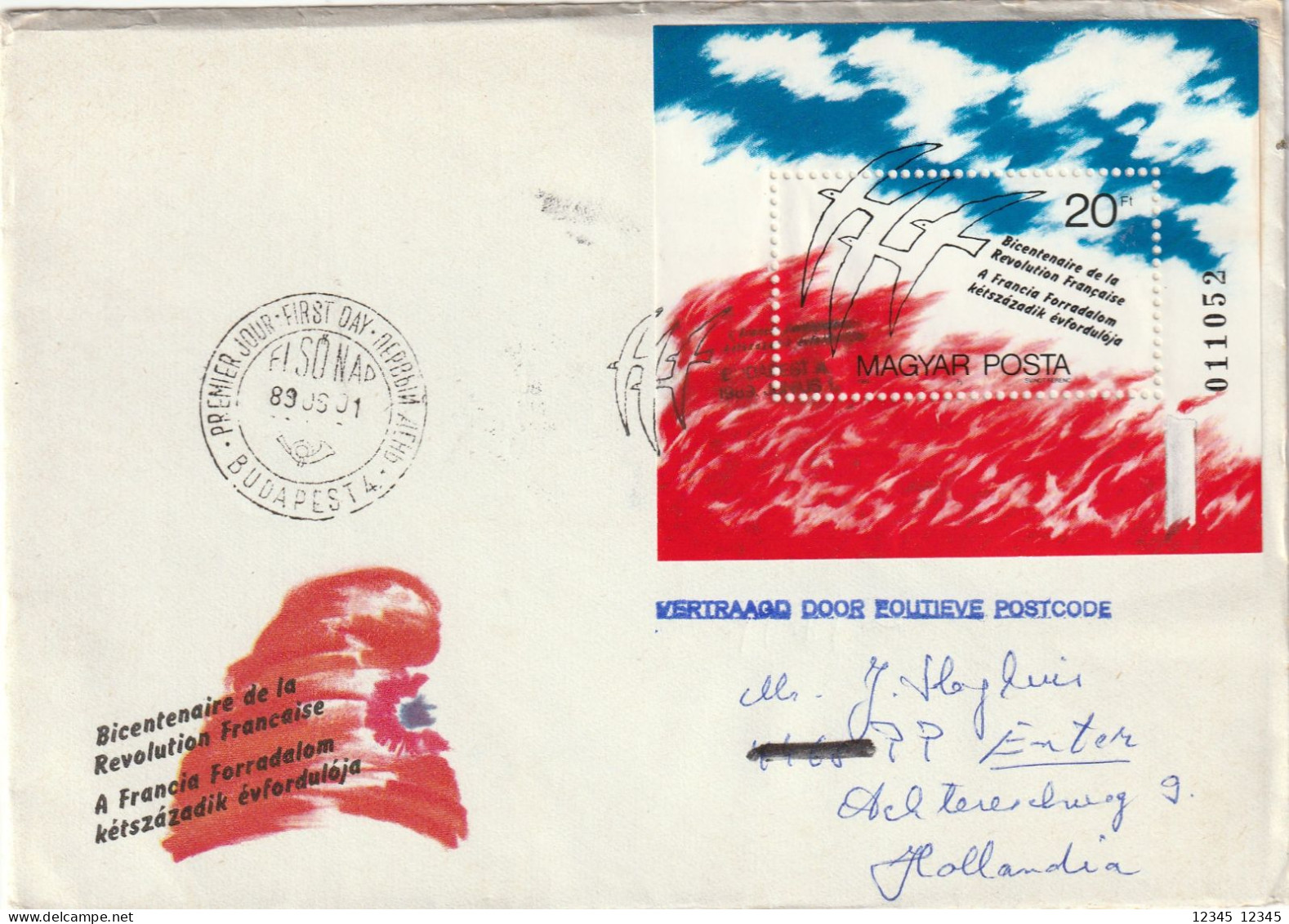 Hongarije 1989, FDC Sent To Netherland, 200th Anniversary Of The French Revolution. - FDC
