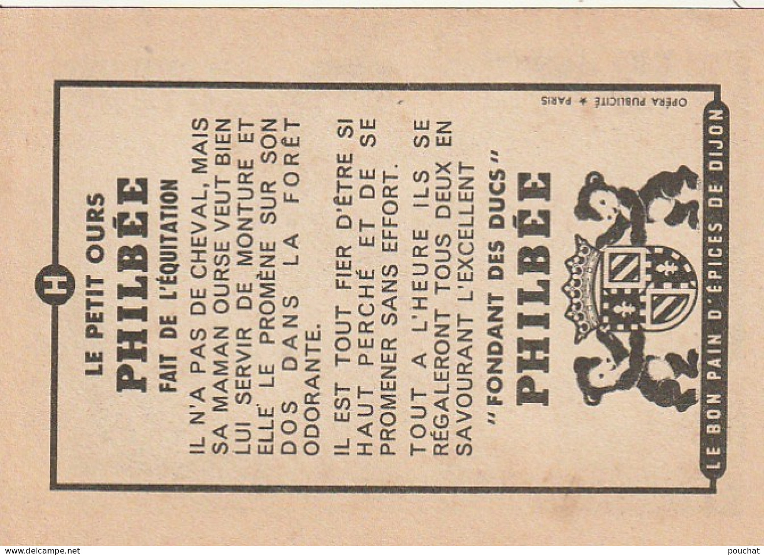 Z+ 25- LE PETIT OURS PHILBEE FAIT DE L' EQUITATION - CHROMO PUB. PAIN D' EPICES DE DIJON - OURSON ,  OURS , CRAPAUD - Andere & Zonder Classificatie