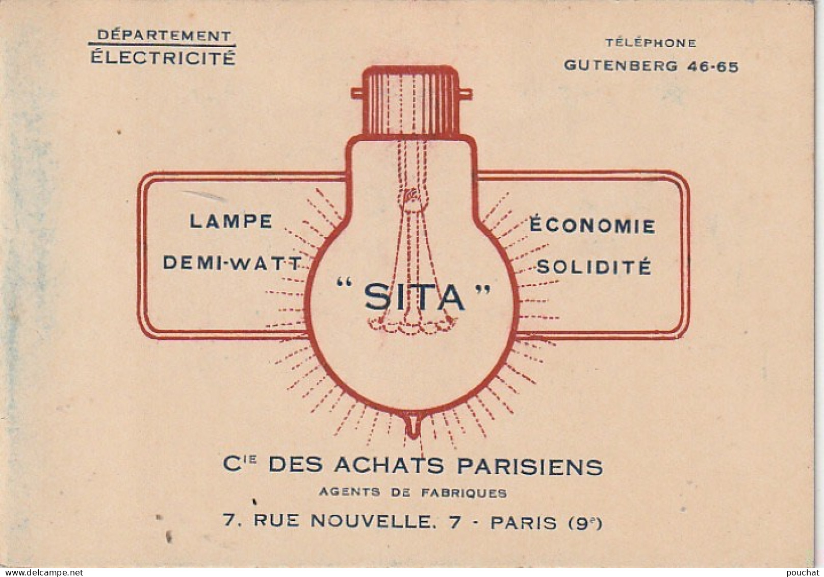 Z+ 25- (75) Cie DES ACHATS PARISIENS , DEPT ELECTRICITE , PARIS 9e - LAMPES FILAMENTS METALLIQUES - TARIFS - Electricity & Gas