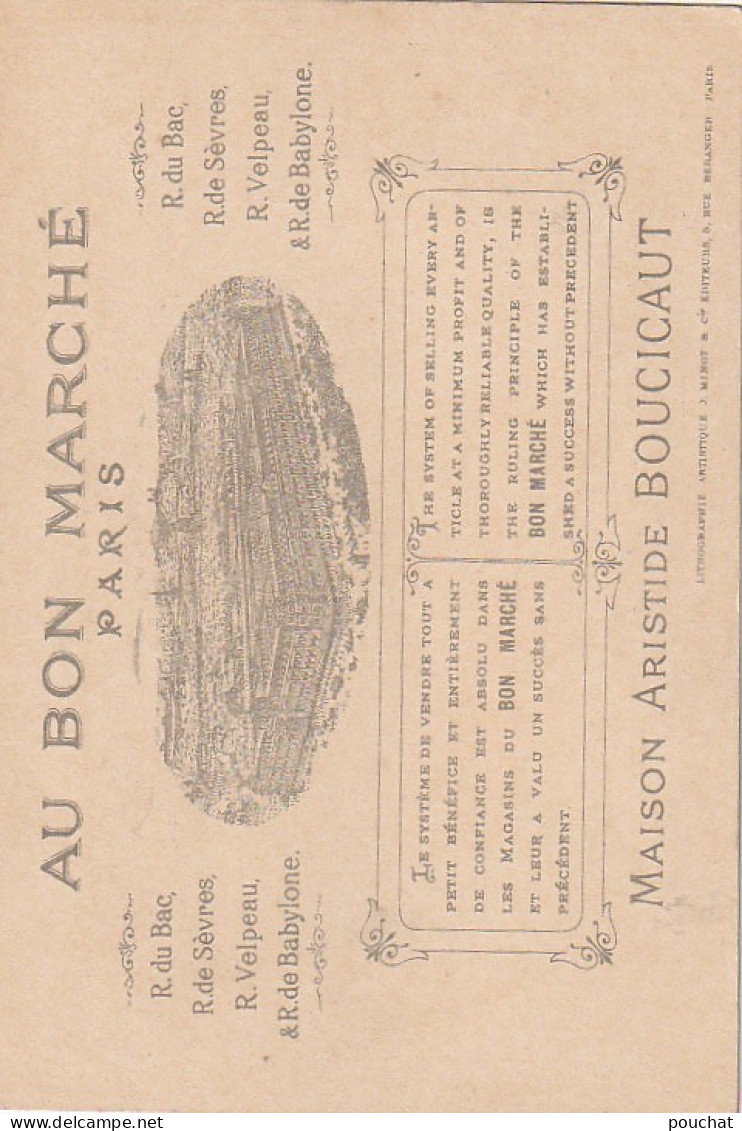 Z+ 26-(75) AU BON MARCHE , MAISON BOUCICAUT - CHROMO PUBLICITAIRE LITH. MINOT , PARIS -  MARQUIS , MARQUISE EVENTAIL - Au Bon Marché