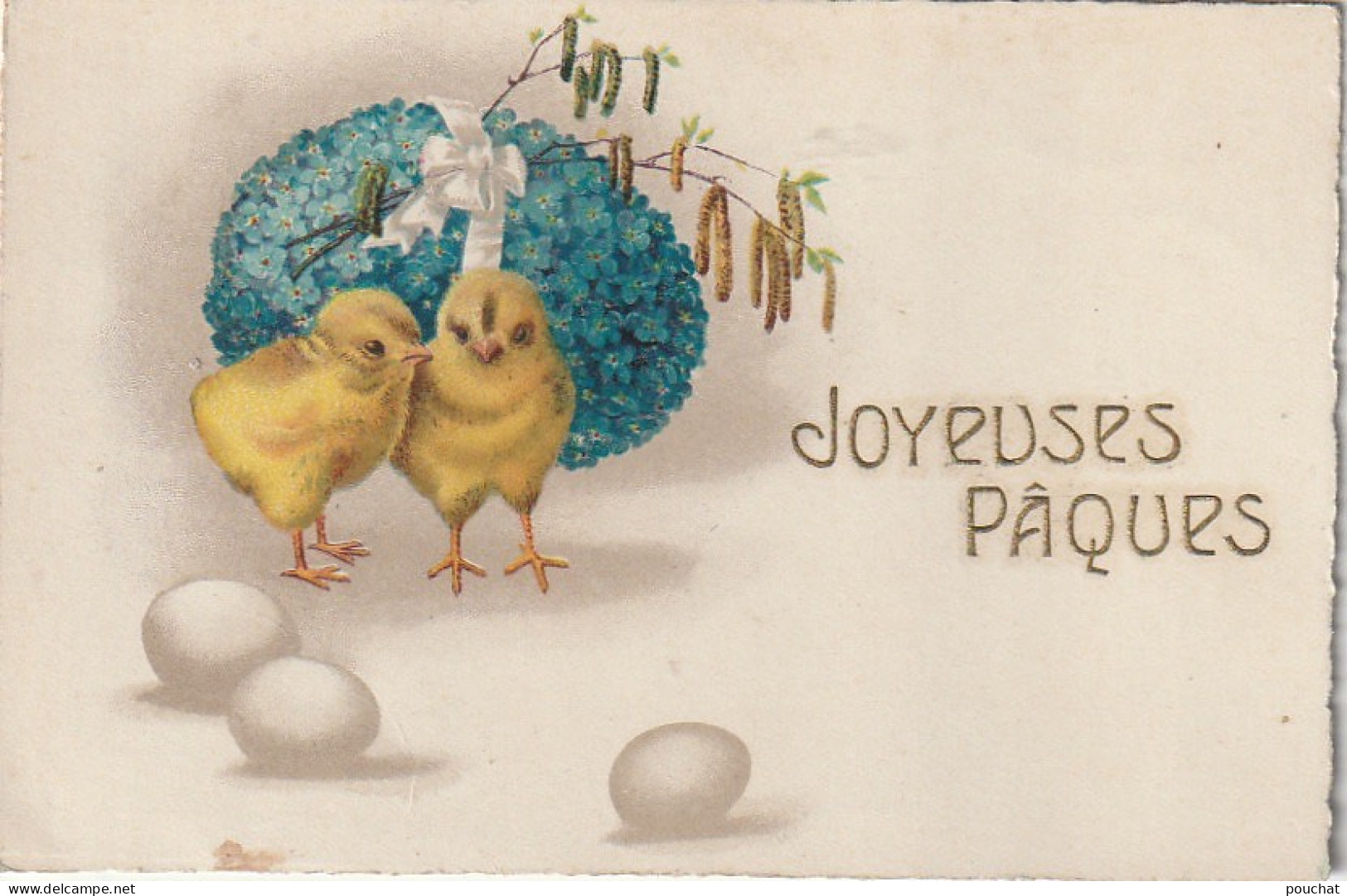 Z++ 2- " JOYEUSES PAQUES " - DUO DE POUSSINS DEVANT OEUF MYOSOTIS - 2 SCANS - Easter