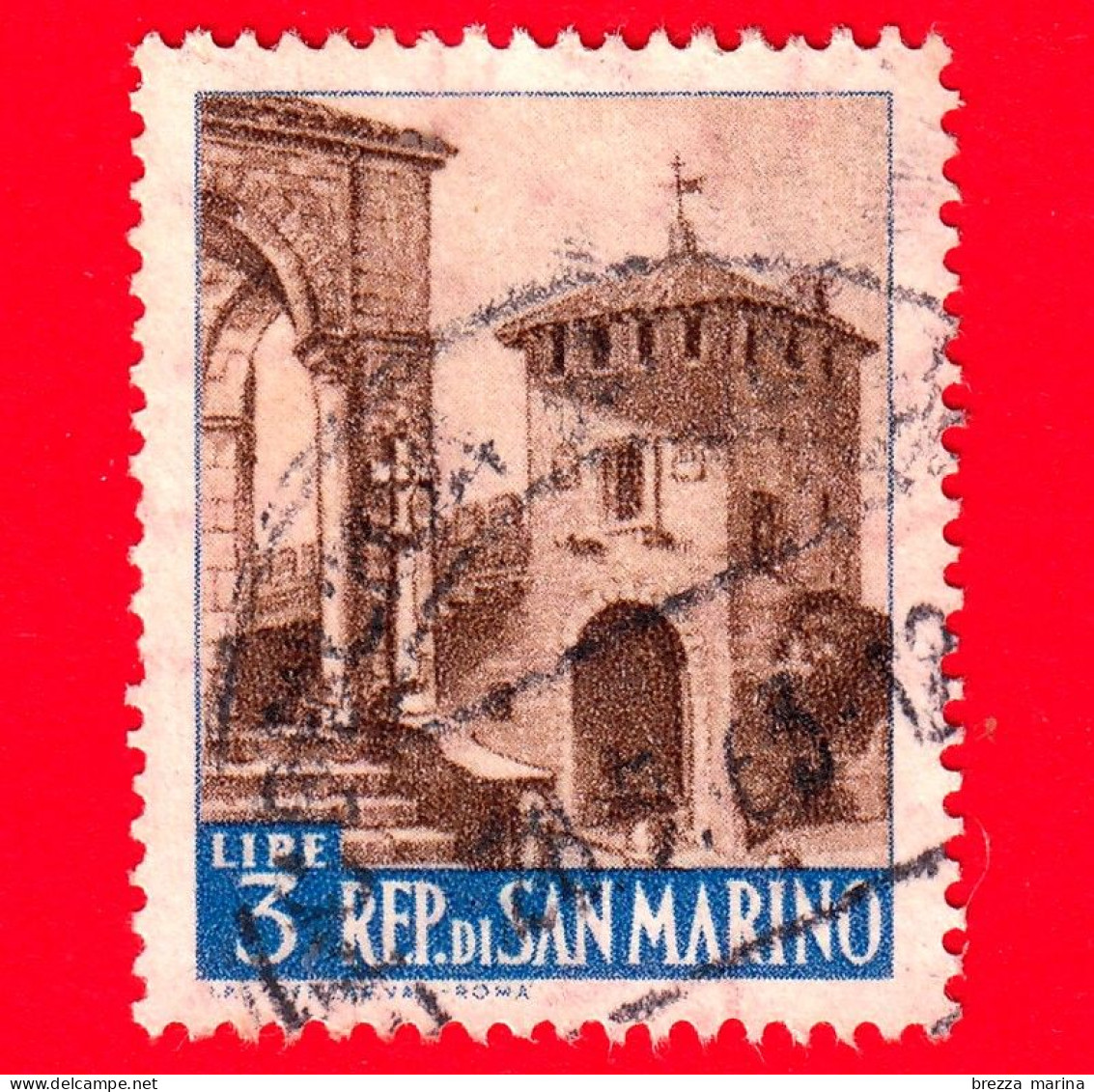 SAN MARINO - Usato - 1957 - Vedute Di San Marino - Porta Della Città - 3 L. - Usados
