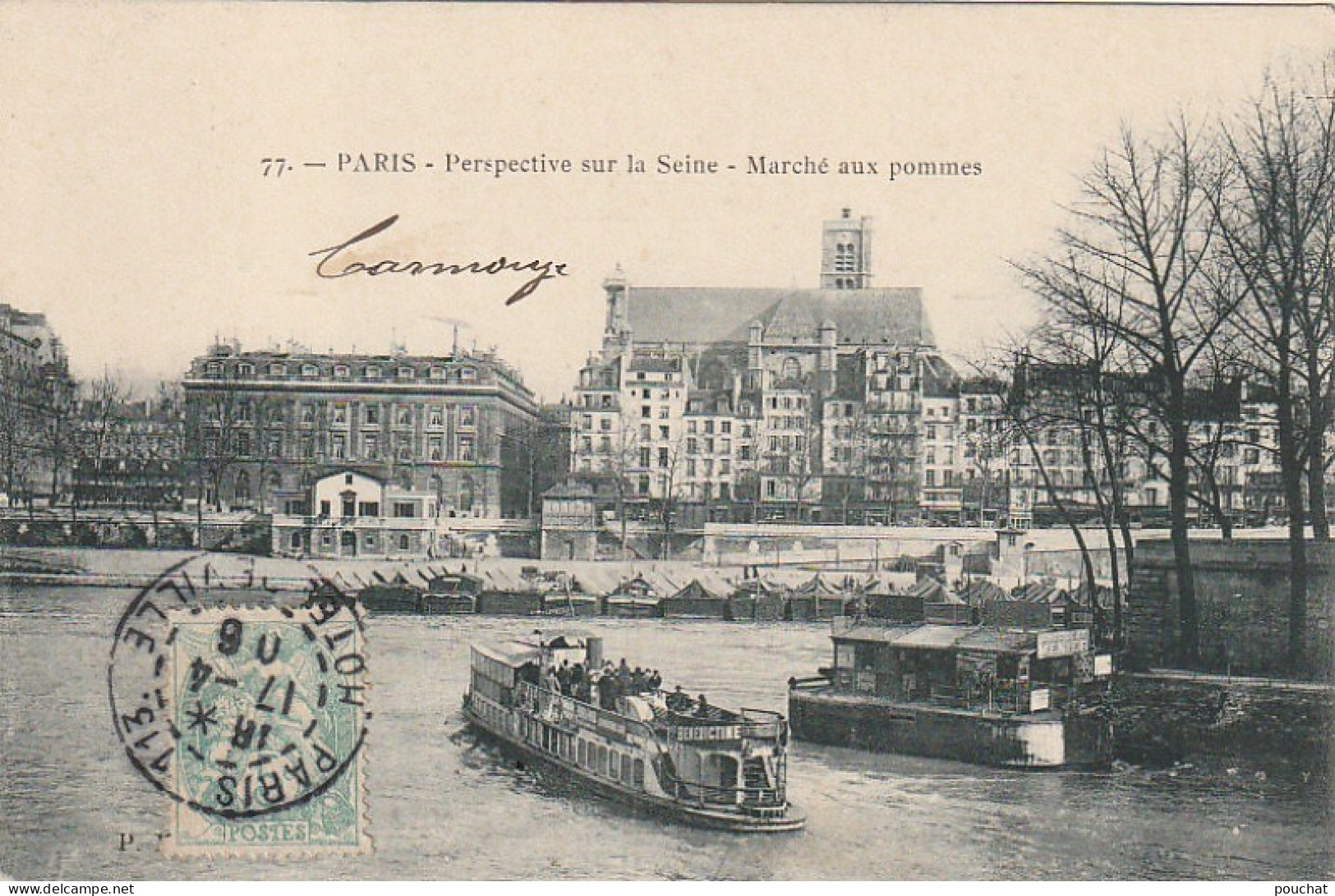 Z++ 4-(75) PARIS - PERSPECTIVE SUR LA SEINE - MARCHE AUX POMMES - BATEAU PROMENADE - 2 SCANS - Die Seine Und Ihre Ufer