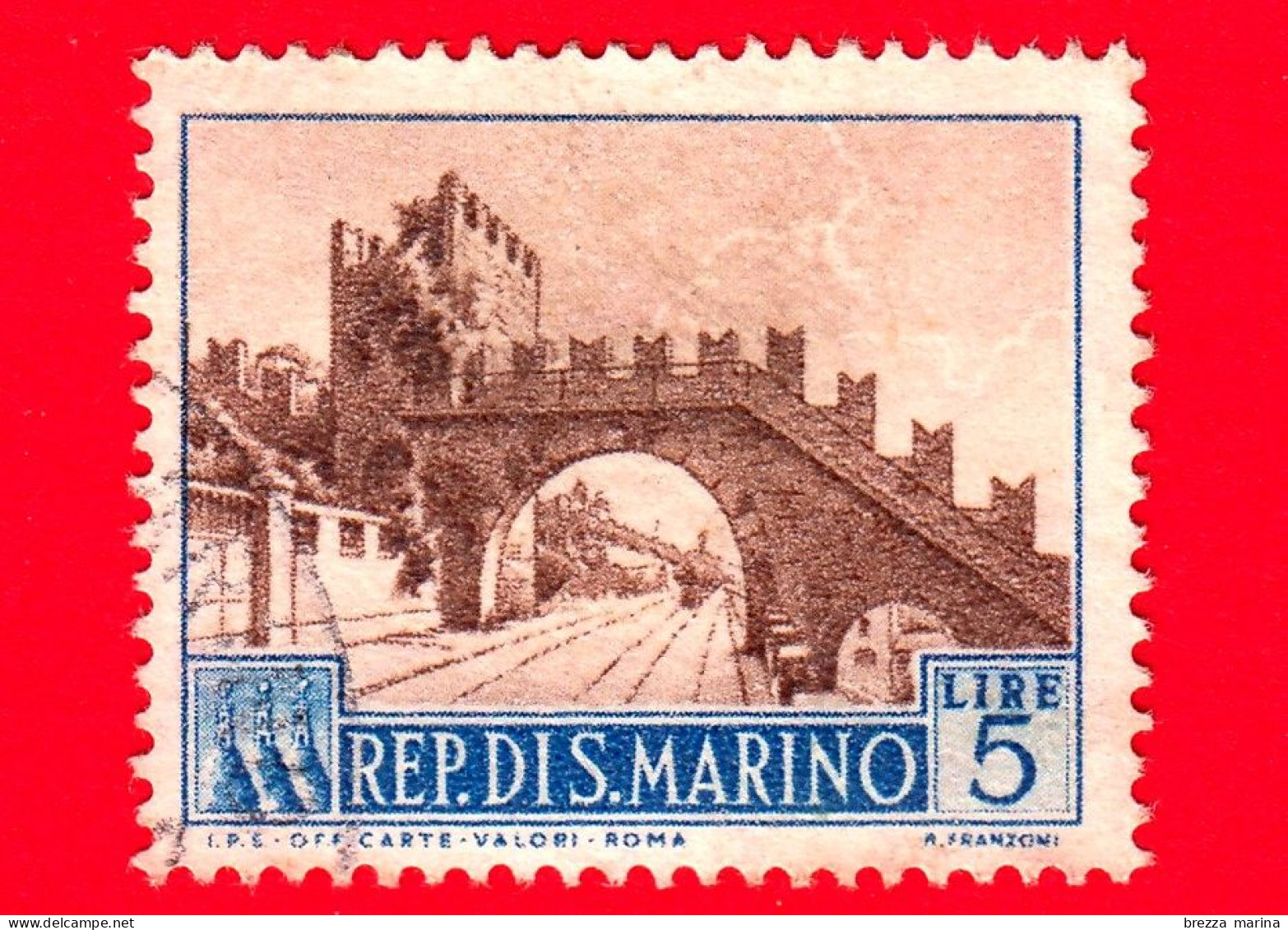 SAN MARINO - Usato - 1955 - Vedute Di San Marino - Arco Della Murata Nuova - 5 L. - Oblitérés