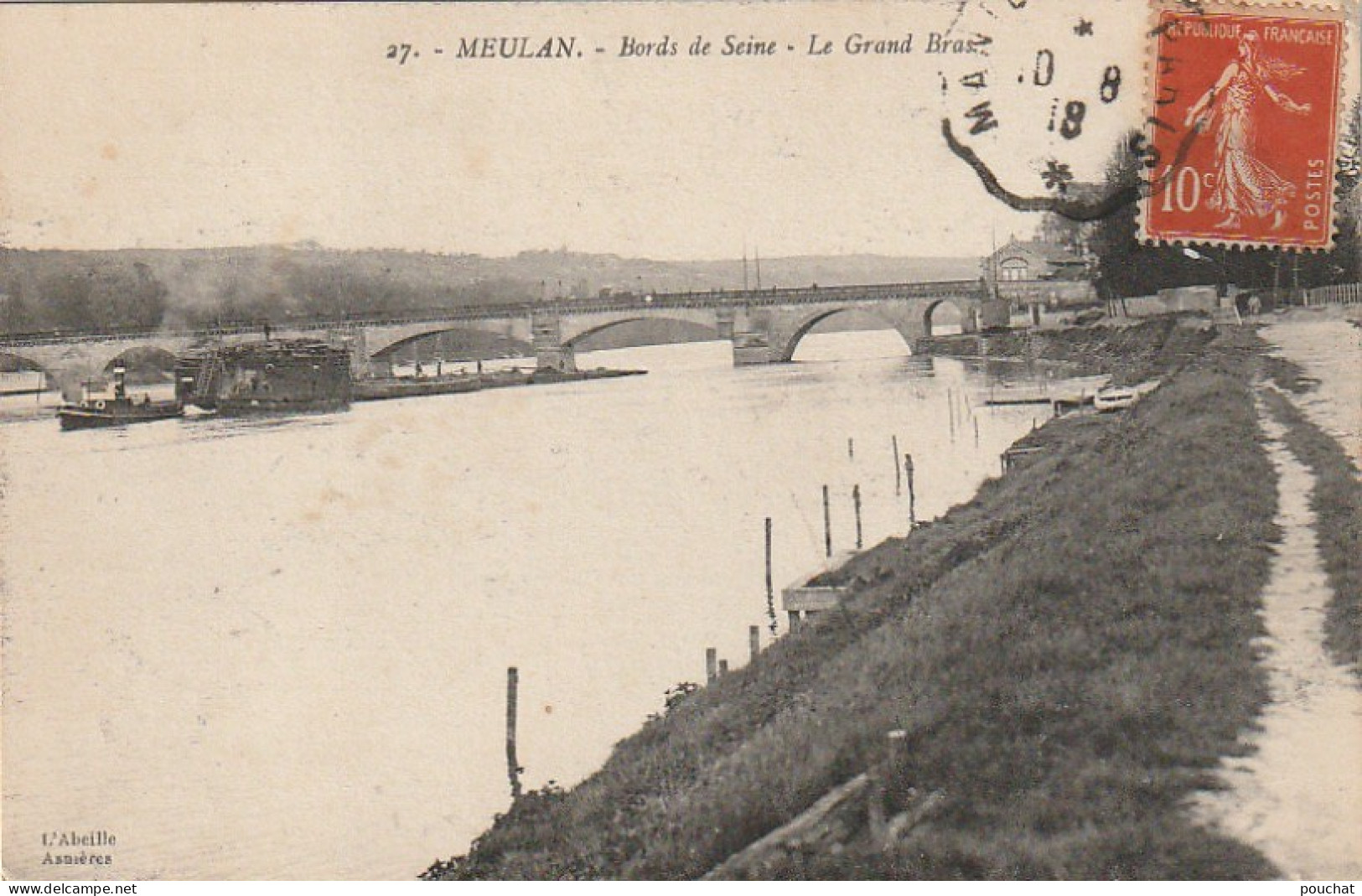 Z++ 7-(78) MEULAN - BORDS DE SEINE - LE GRAND BRAS - REMORQUEUR , PENICHES - 2 SCANS - Meulan