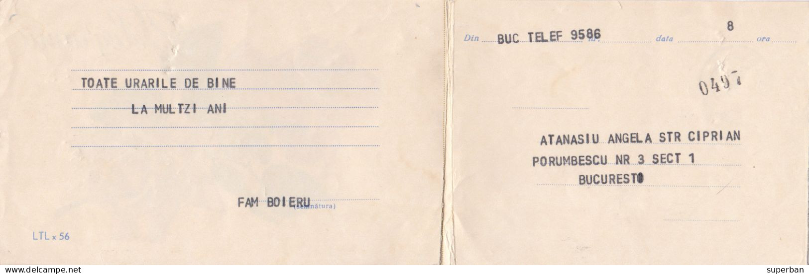 ROMÂNIA : TELEGRAMA De LUX - CIRCULATA / LUXURY TELEGRAM - USED / TÉLÉGRAMME De LUXE : 1968 - RRR ! (an676) - Ganzsachen