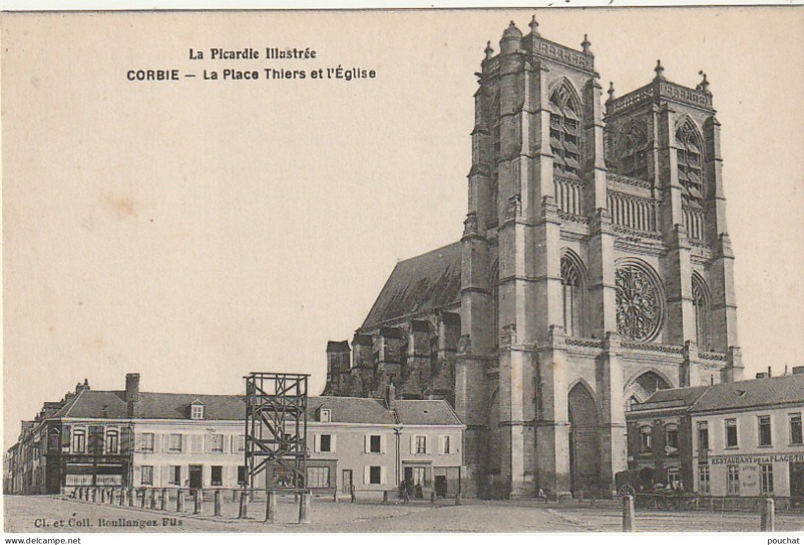 Z++ 9-(80) CORBIE - LA PLACE THIERS ET L' EGLISE - RESTAURANT DE LA PLACE THIERS - 2 SCANS - Corbie