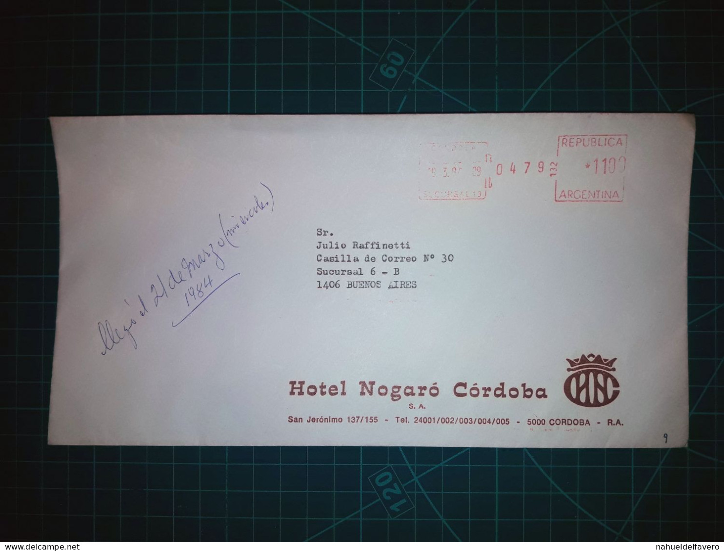 ARGENTINE, Enveloppe De "Hôtel Nogaro Cordoba S.A." Envoyé à Buenos Aires Avec Envoi Mécanique. - Used Stamps