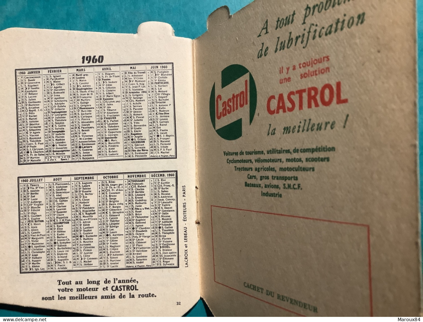 Petit Carnet Publicitaire Huile Moteur Castrol  Forme Bidon Dont Calendrier 1959 Et 1960: 32 Pages - Verzamelingen