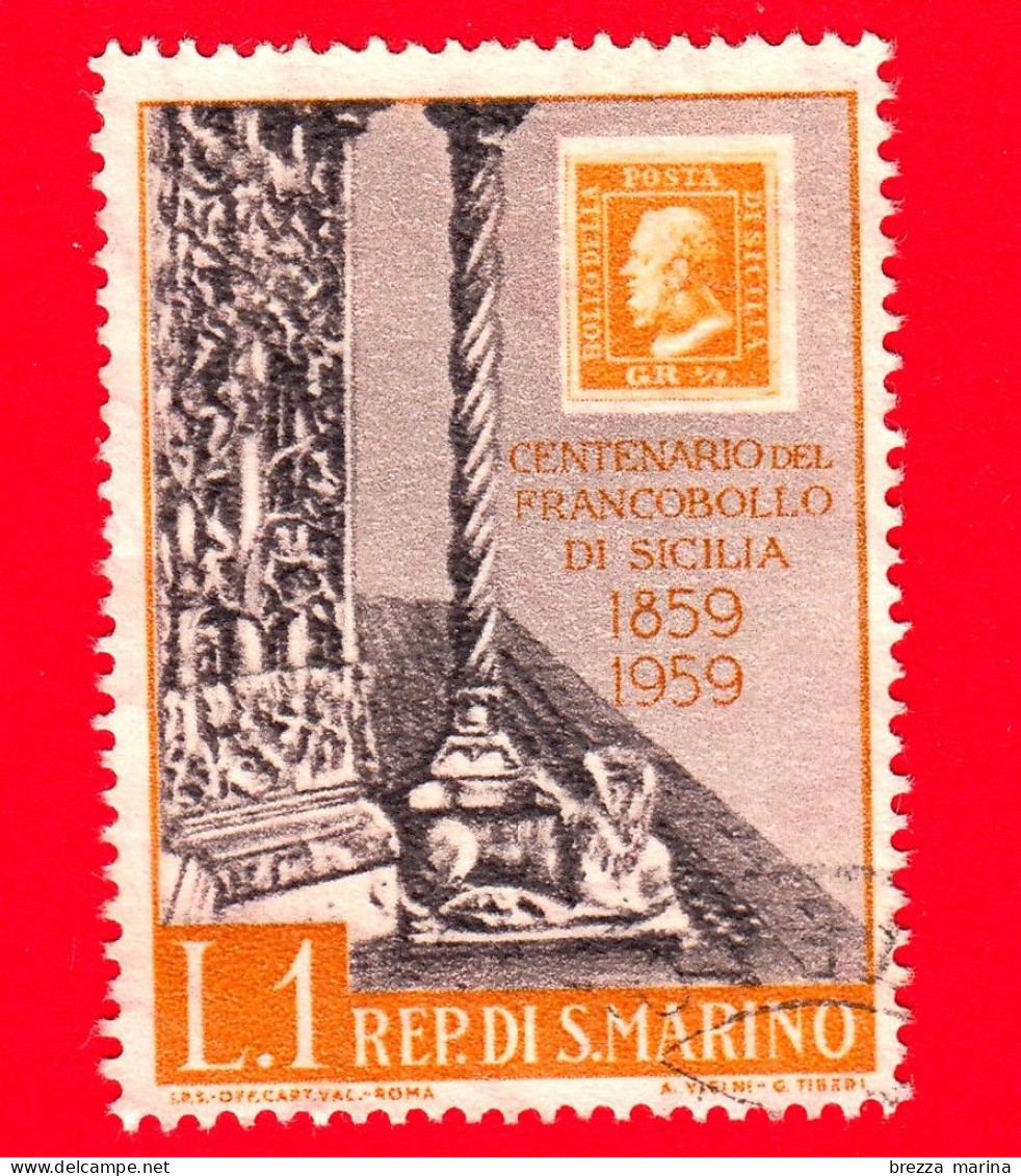SAN MARINO - Usato - 1959 - Centenario Dei Francobolli Di Sicilia - Cattedrale Di Messina - 1 L. - Usados