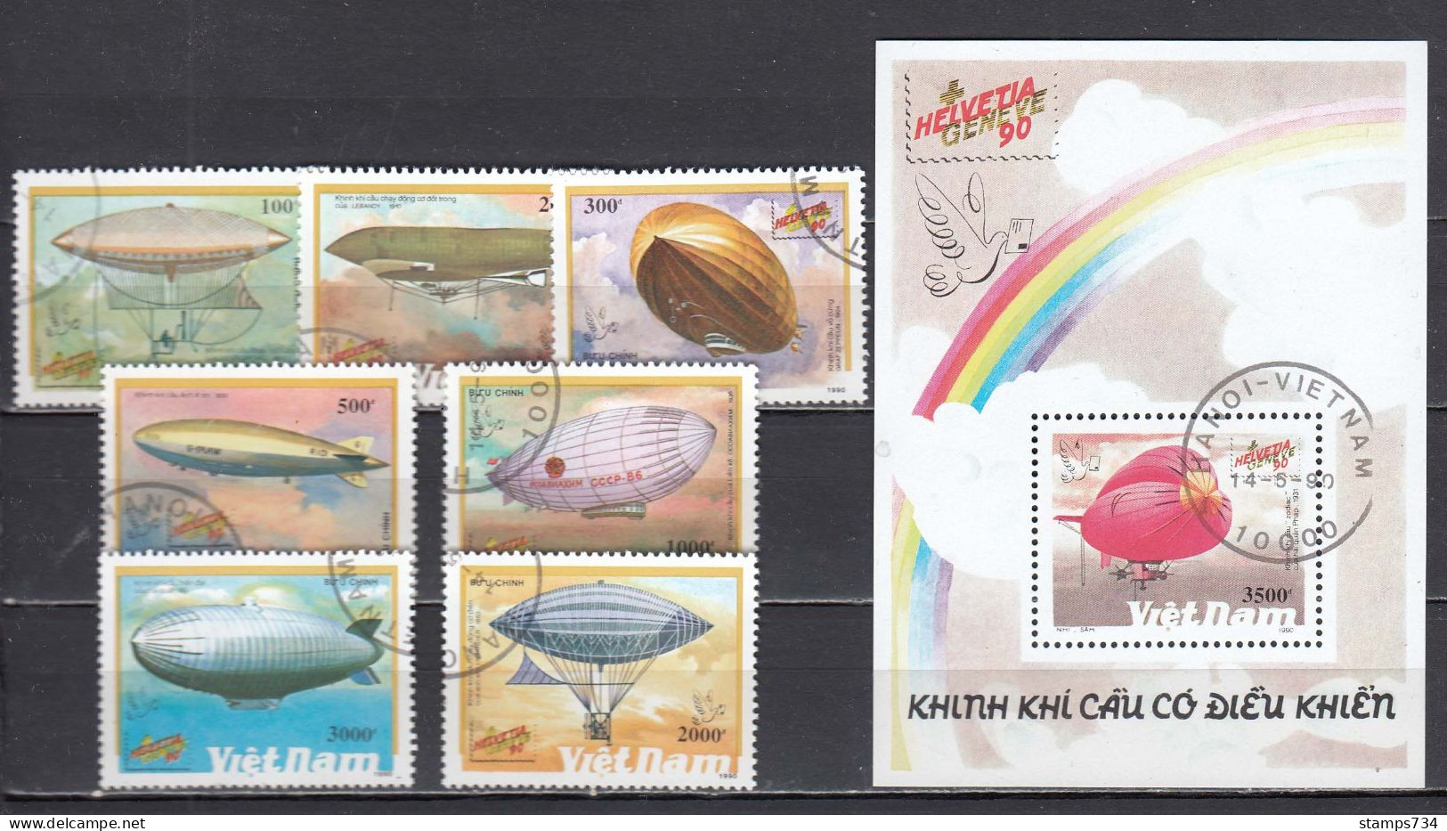 Vietnam 1990 - Zeppelins, Mi-Nr. 2241/47+Bl. 84, Dent., Used - Viêt-Nam