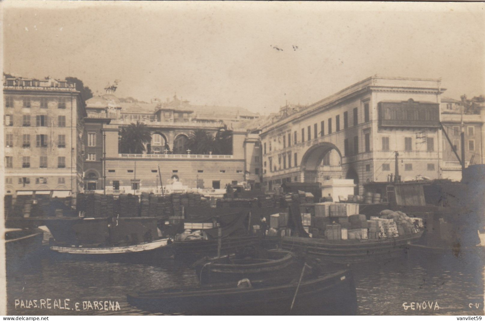 GENOVA-PALAZZO REALE E DARSENA-CARTOLINA VERA FOTOGRAFIA- VIAGGIATA  IL 29-11-1913 - Genova (Genoa)