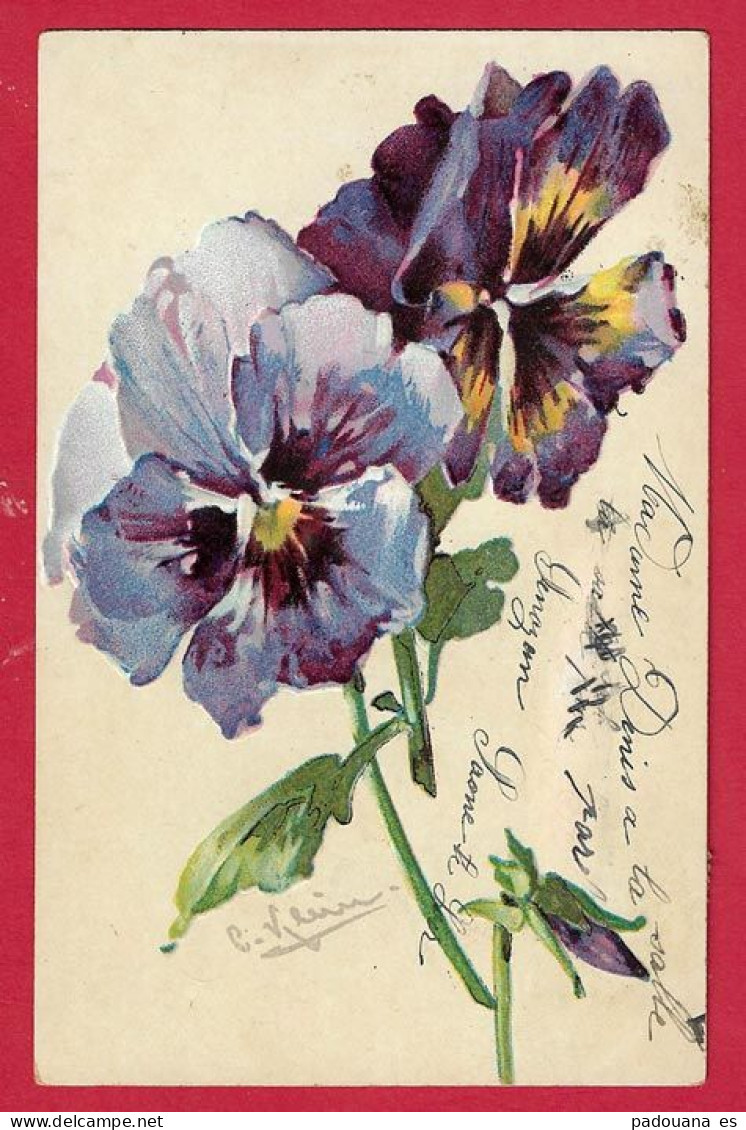 AF8 FANTAISIES FLEURS FLOWERS PENSEES BLEUES BLUES PANSIES CARTE GAUFREE POSTCAR EMBOSSED KLEIN EDITION C C - Klein, Catharina