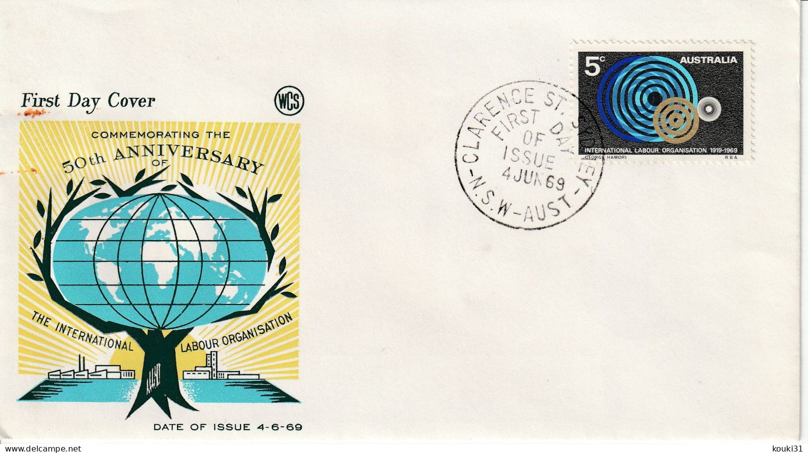 Australie YT 387 FDC : Cinquentenaire De L'OIT - 1969 - Ersttagsbelege (FDC)