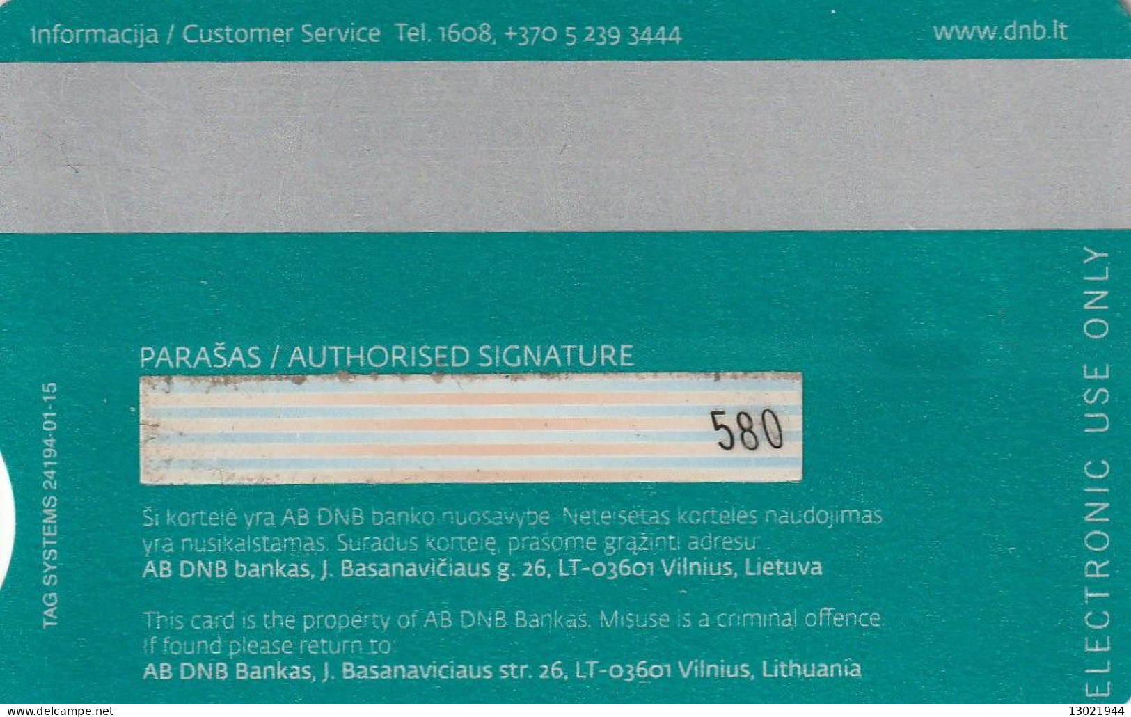 N. 2 LITUANIA BANK  CARDS  - POSSIBLE SALE OF SINGLE CARDS - Krediet Kaarten (vervaldatum Min. 10 Jaar)