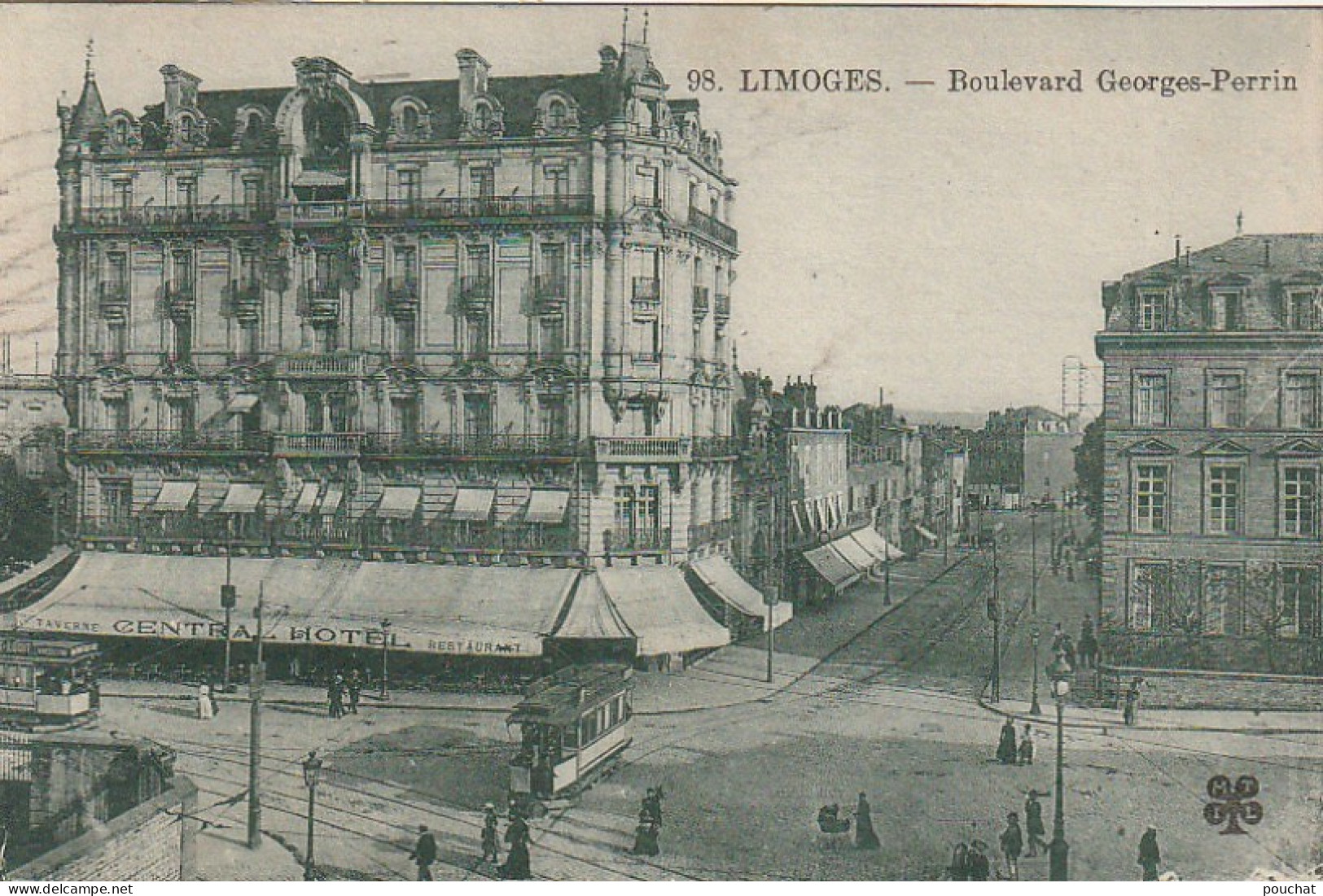 Z++ 19-(87) LIMOGES - BOULEVARD GEORGES PERRIN - " CENTRAL HOTEL " - TRAMWAY - 2 SCANS - Limoges