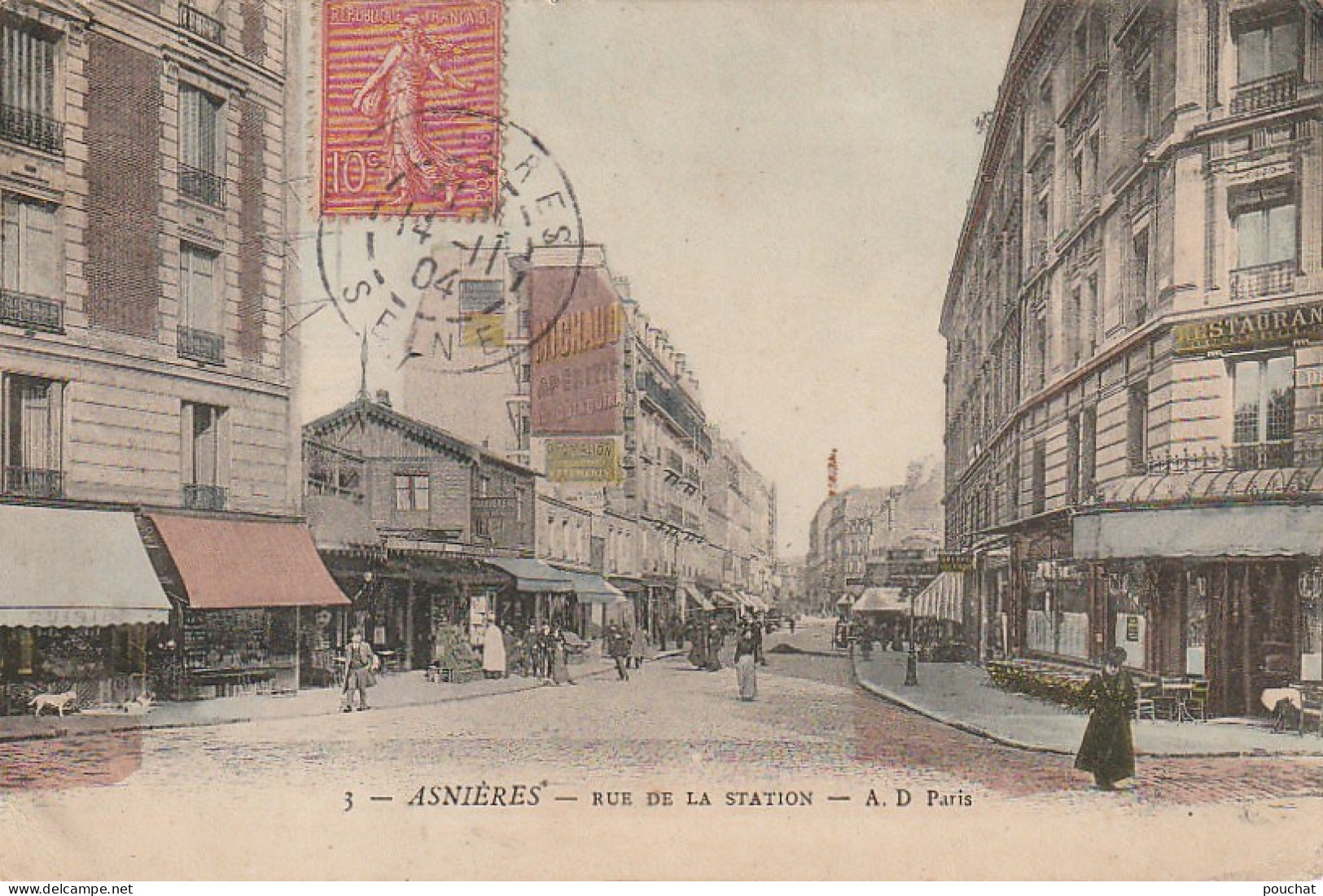 Z++ 24-(92) ASNIERES - RUE DE LA STATION - ANIMATION - COMMERCES - RESTAURANT DU CERCLE - CARTE COLORISEE - 2 SCANS - Asnieres Sur Seine