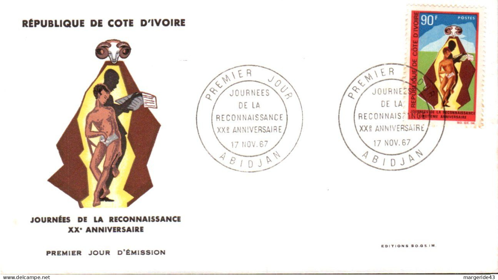 COTE D'IVOIRE FDC 1967 JOURNEES DE LA RECONNAISSANCE - Costa De Marfil (1960-...)