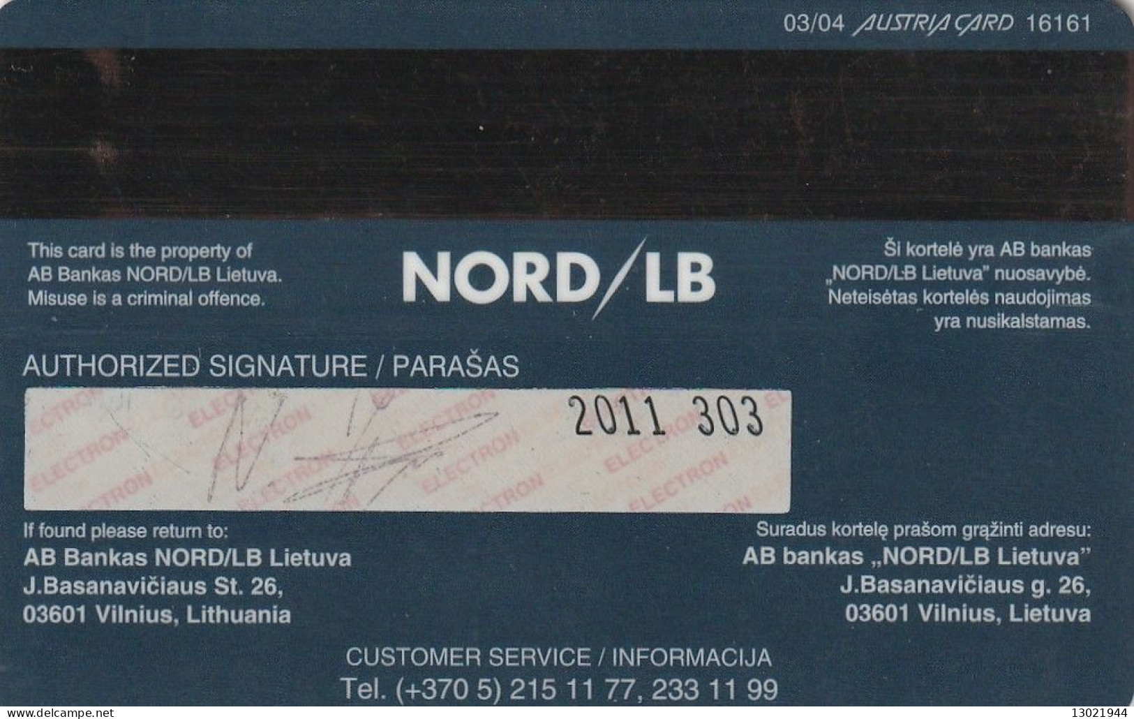 N.4 LITUANIA BANK  CARDS - POSSIBLE SALE OF SINGLE CARDS - Credit Cards (Exp. Date Min. 10 Years)