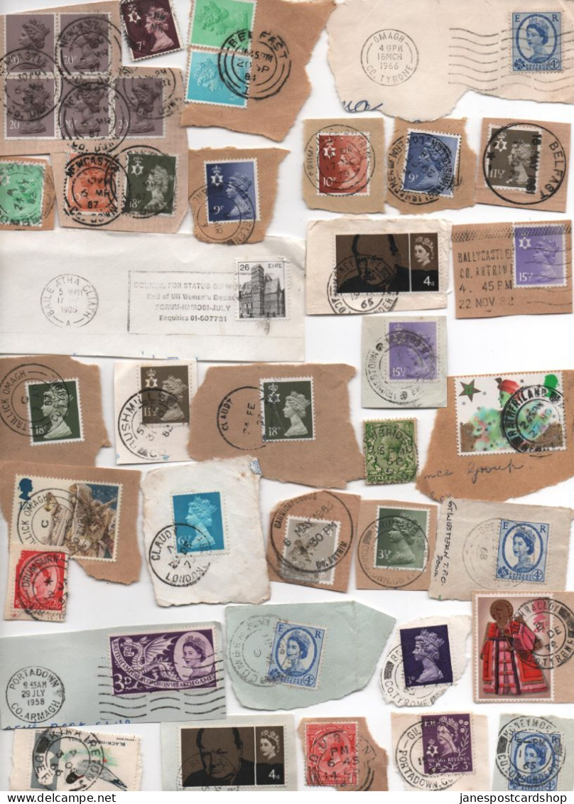 VARIOUS NORTHERN AND SOUTHERN IRELAND POSTMARKS ON CUT OFF STAMPS - Marcofilia