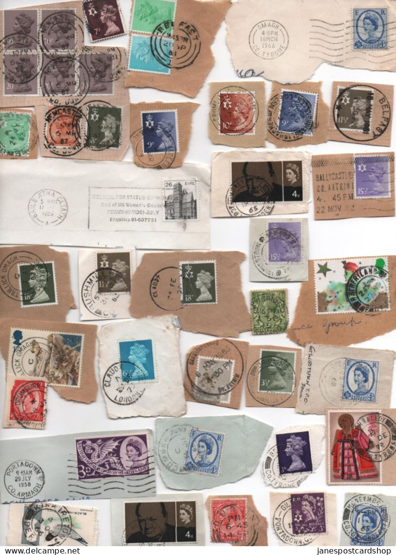 VARIOUS NORTHERN AND SOUTHERN IRELAND POSTMARKS ON CUT OFF STAMPS - Poststempel