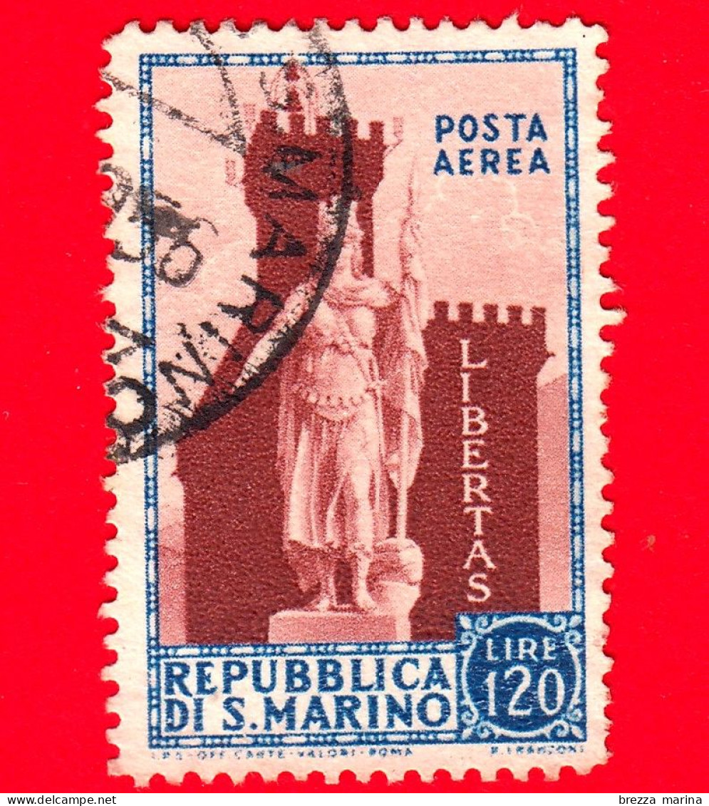 SAN MARINO - Usato - 1954 - Statua Della Libertà - Tipo POSTA AEREA - Statua Della Libertà - 120 - Poste Aérienne