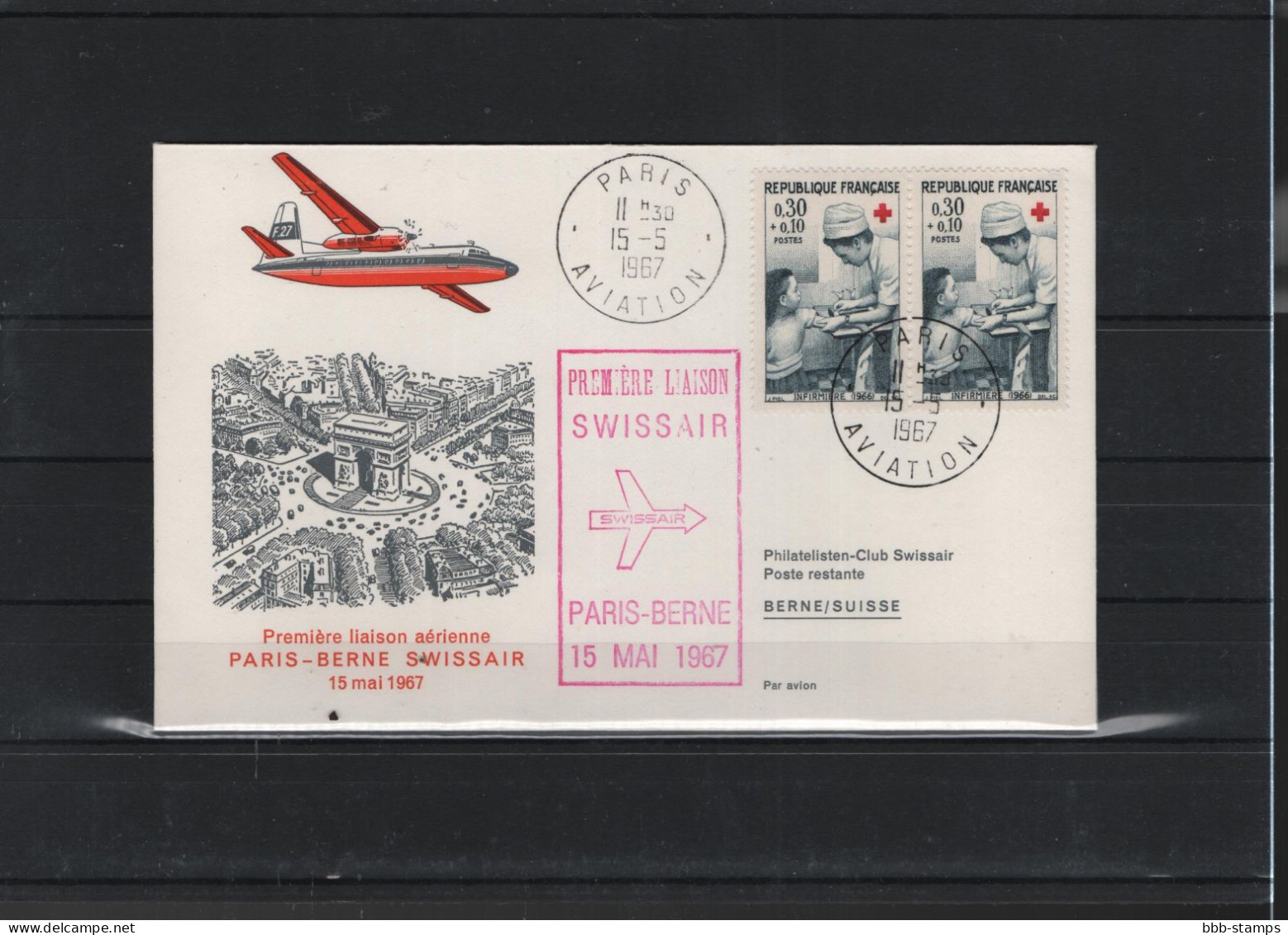 Schweiz Air Mail Swissair  FFC  15.5.1967 Paris - Bern - Primi Voli