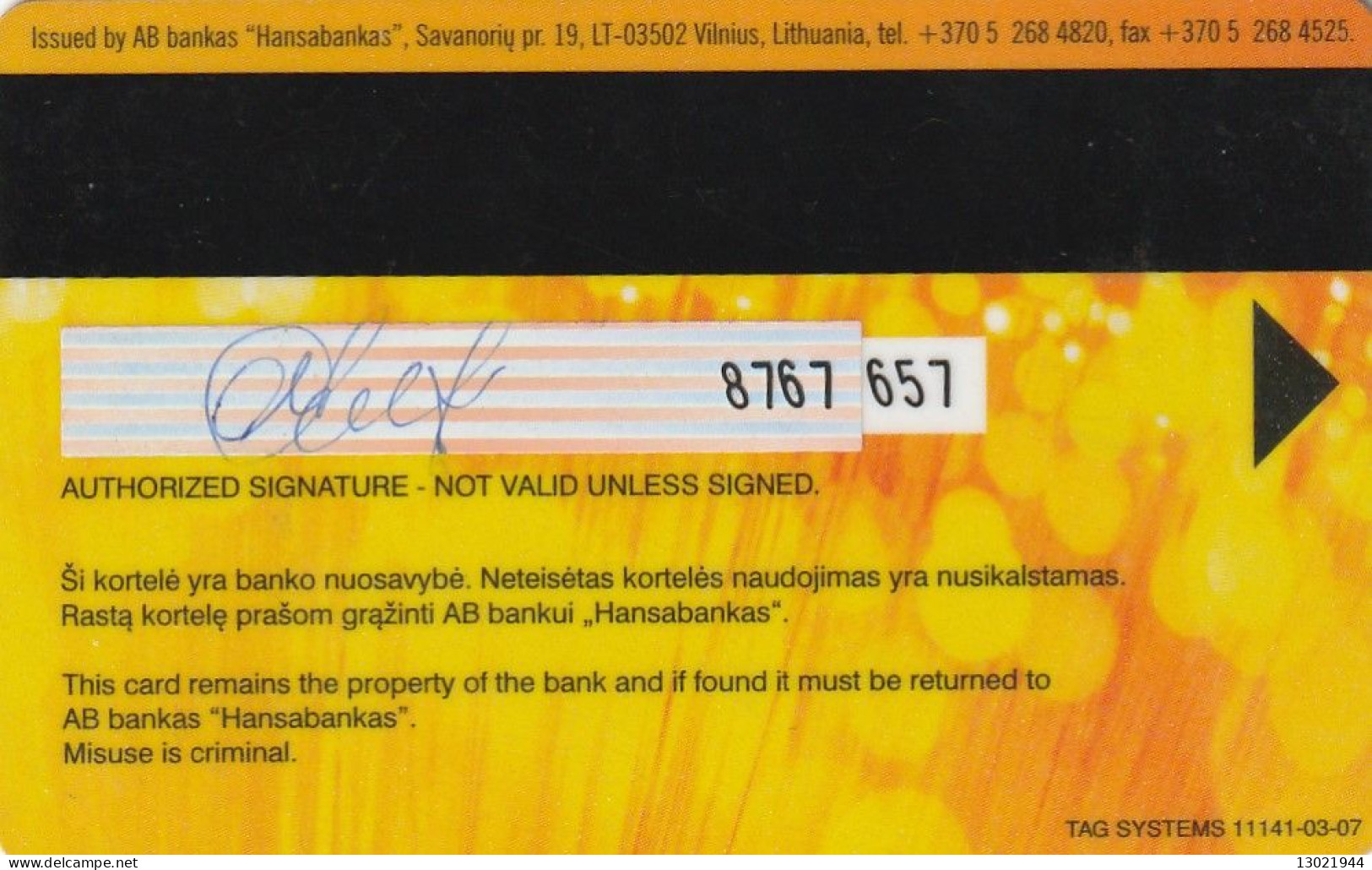 N.2 LITUANIA BANK CARDS - POSSIBLE SALE OF SINGLE CARDS - Cartes De Crédit (expiration Min. 10 Ans)