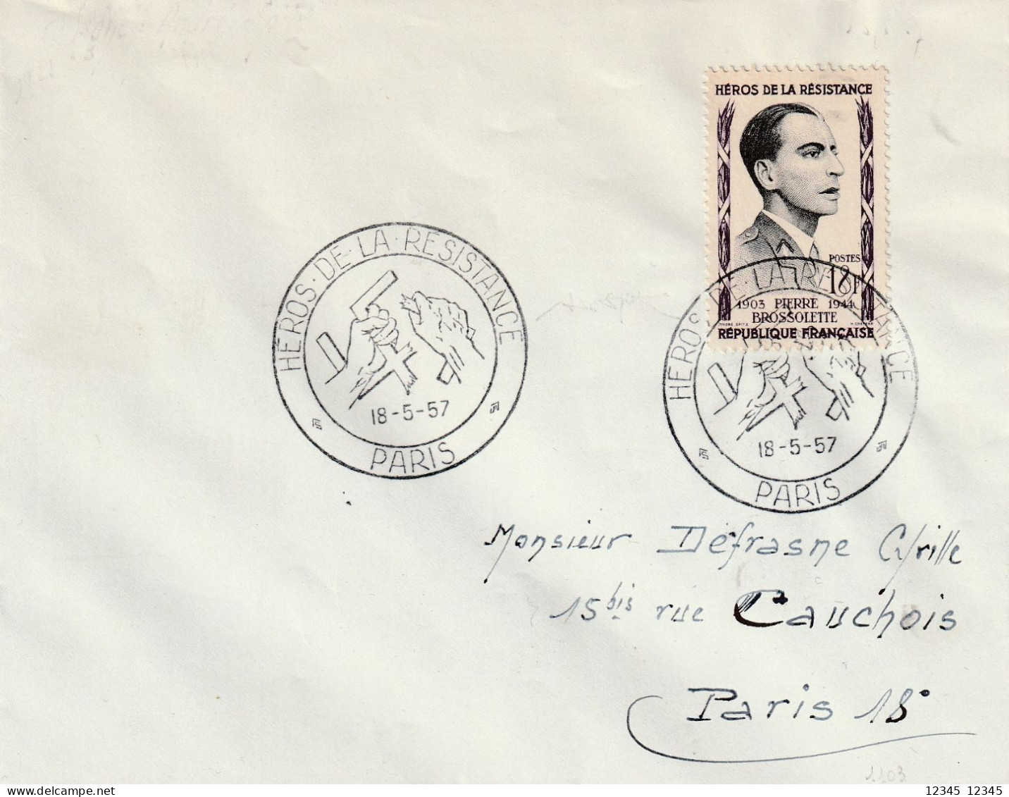 Frankrijk 1957, Letter Inside Paris, Pierre Brossolette (1903-1944), Resistance Fighters - Storia Postale