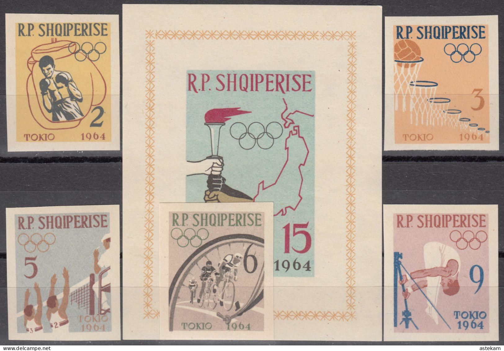 ALBANIA 1963, SPORT, SUMMER OLYMPIC GAMES In TOKYO, COMPLETE UNPERFORATED MNH SERIES With BLOCK In GOOD QUALITY, *** - Albanie