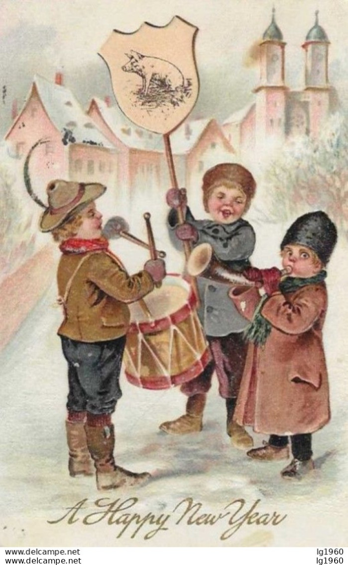 A Happy New Year - 1909 - Embossed Card - Reliefkaart - Cpa Gaufrée - Nieuwjaar
