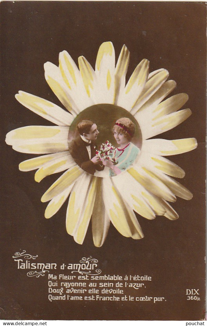 Z+ 29 - " TALISMAN D' AMOUR " - PORTRAIT DE COUPLE DANS COEUR DE MARGUERITE - SERIE  DE 4 CARTES COLORISEES - 8 SCANS - Couples