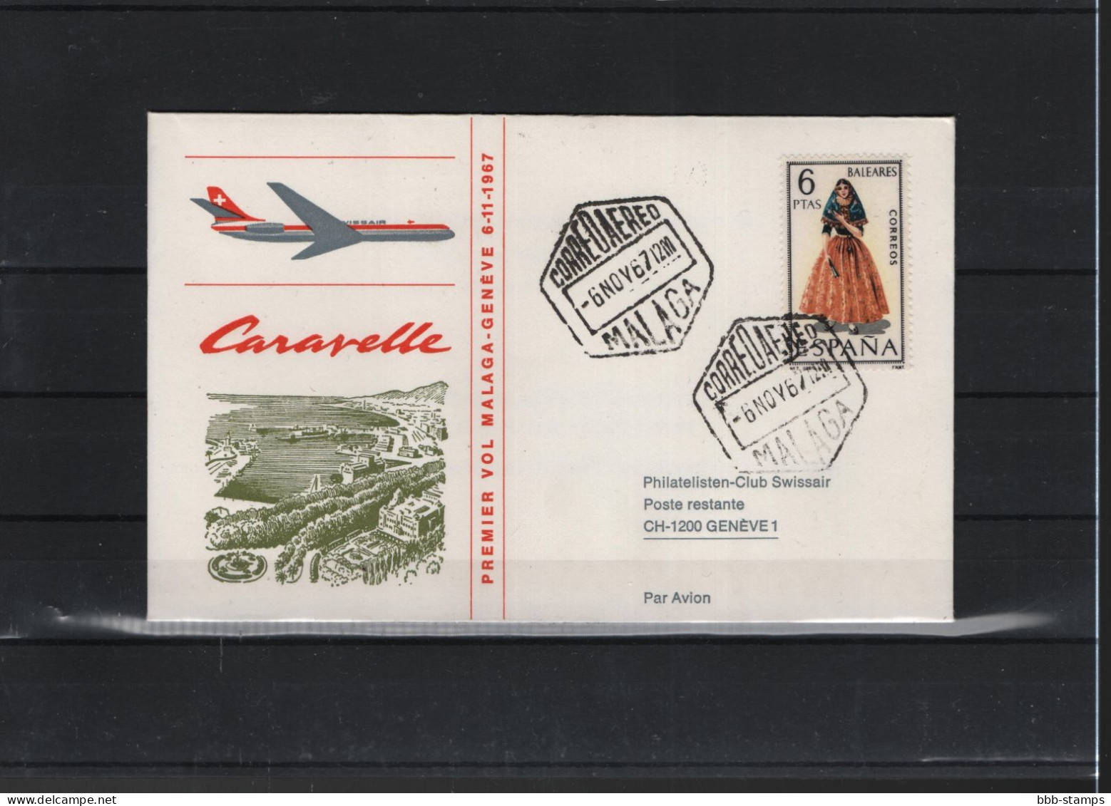 Schweiz Air Mail Swissair  FFC  6.11.1967 Malaga - Genf - Primi Voli