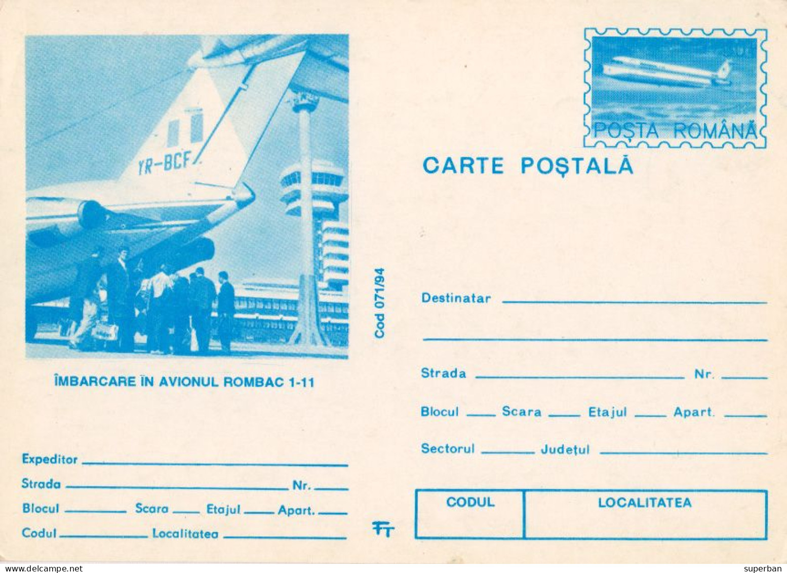 ROMANIA : AVION / AIRPLANE ROMBAC 1-11 - ENTIER POSTAL ILLUSTRÉ / STATIONERY PICTURE POSTCARD - 1994 : 30 LEI (an677) - Ganzsachen
