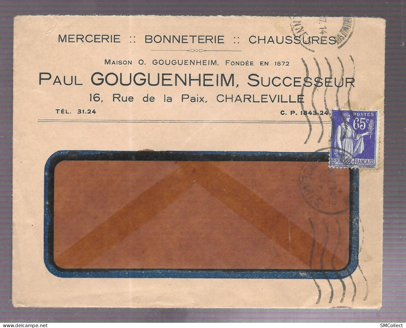 Charleville 1937. Enveloppe à En-tête De La Maison Paul Gouguenheim, Mercerie - 1921-1960: Période Moderne