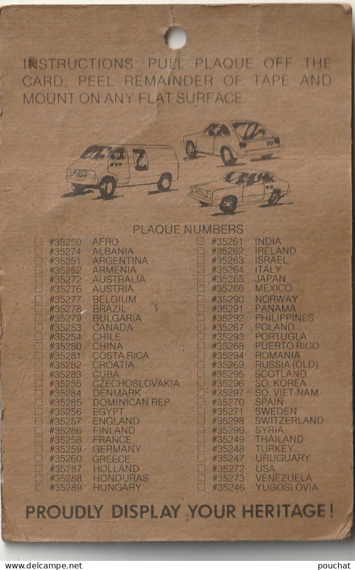 Z++ Nw- ( AUSTRALIA ) - WORLD PLAQUES - IAM DELUXE - PLAQUE AUTOMOBILE ADHESIVE SUR SUPPORT CARTONNE - Transport