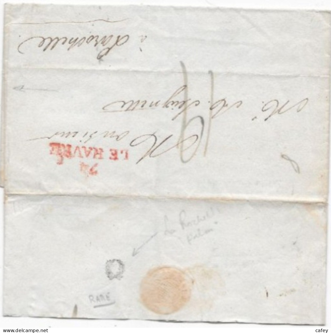 Lettre Du HAVRE 1824 P / LA ROCHELLE Verso Cachet D'arrivé PALME De LA ROCHELLE - 1801-1848: Précurseurs XIX