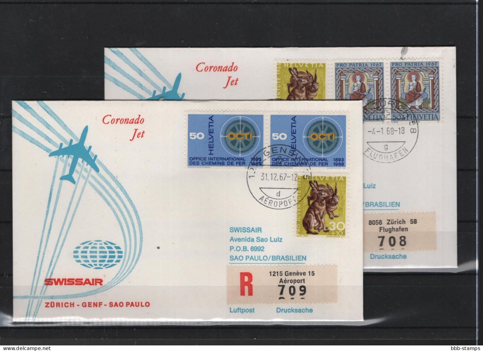 Schweiz Air Mail Swissair  FFC  31.12.1967 Zürich -  Dao Paulo VV - Eerste Vluchten