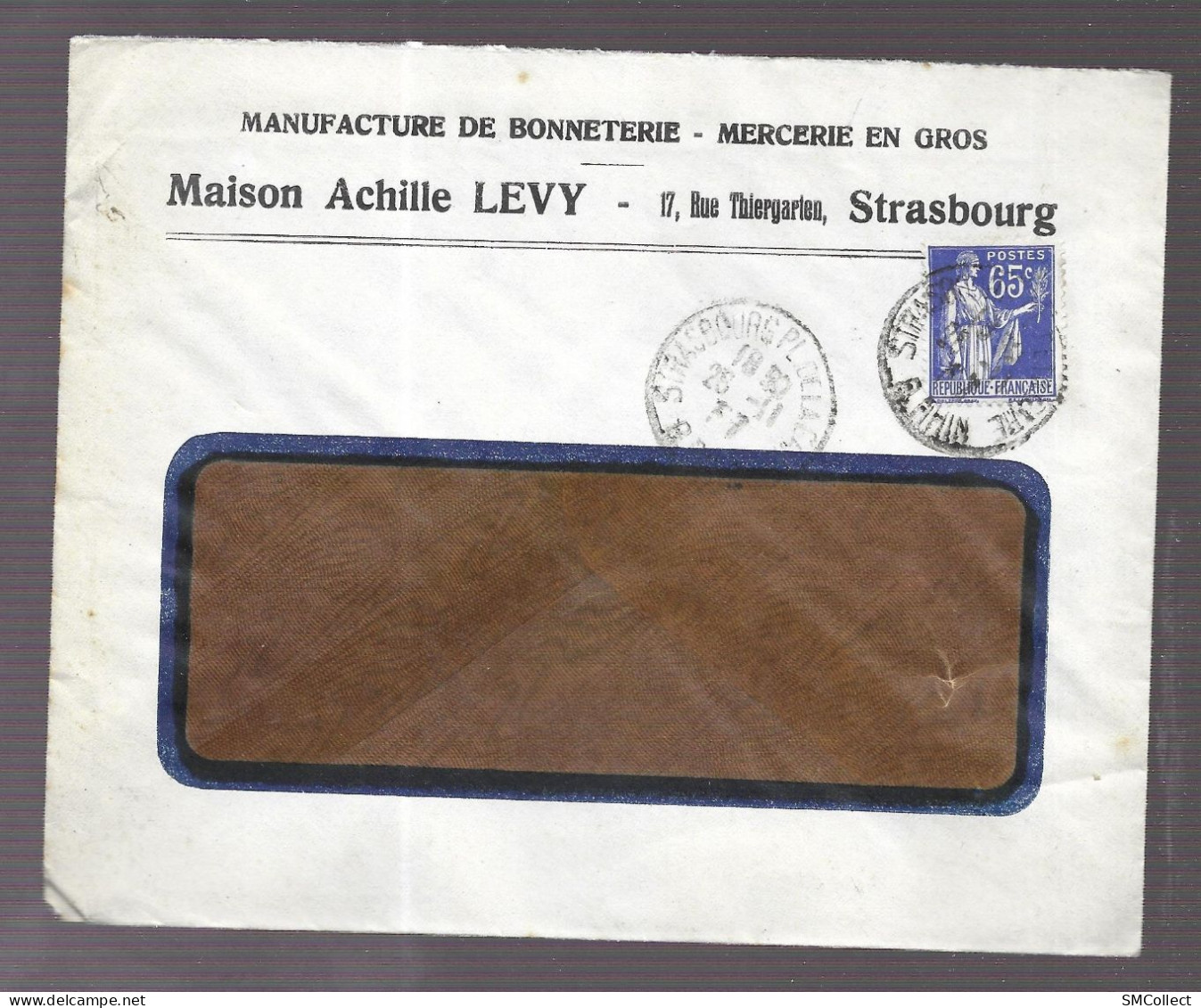 Strasbourg 1937. Enveloppe à En-tête De La Maison Achille Lévy, Mercerie - 1921-1960: Modern Period