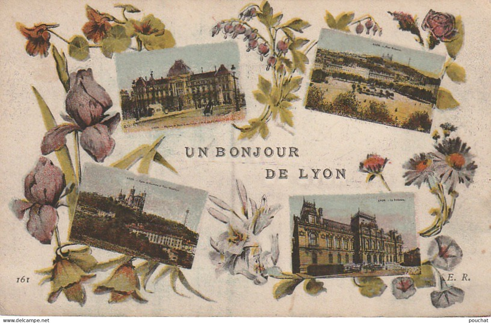 Z+ Nw 35-(69) UN BONJOUR DE LYON - CARTE FANTAISIE MULTIVUES - DECOR FLORAL - EDIT. E. R.  - Souvenir De...