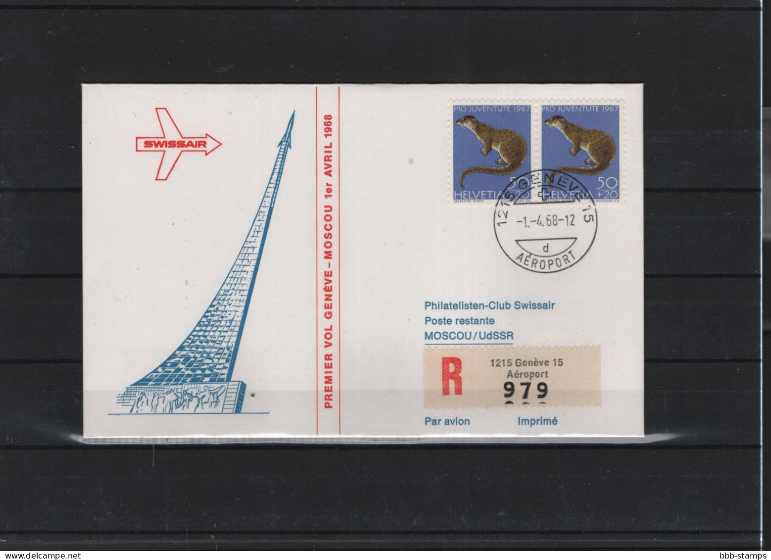 Schweiz Air Mail Swissair  FFC  1.4.1968 Genf - Moskau - Eerste Vluchten