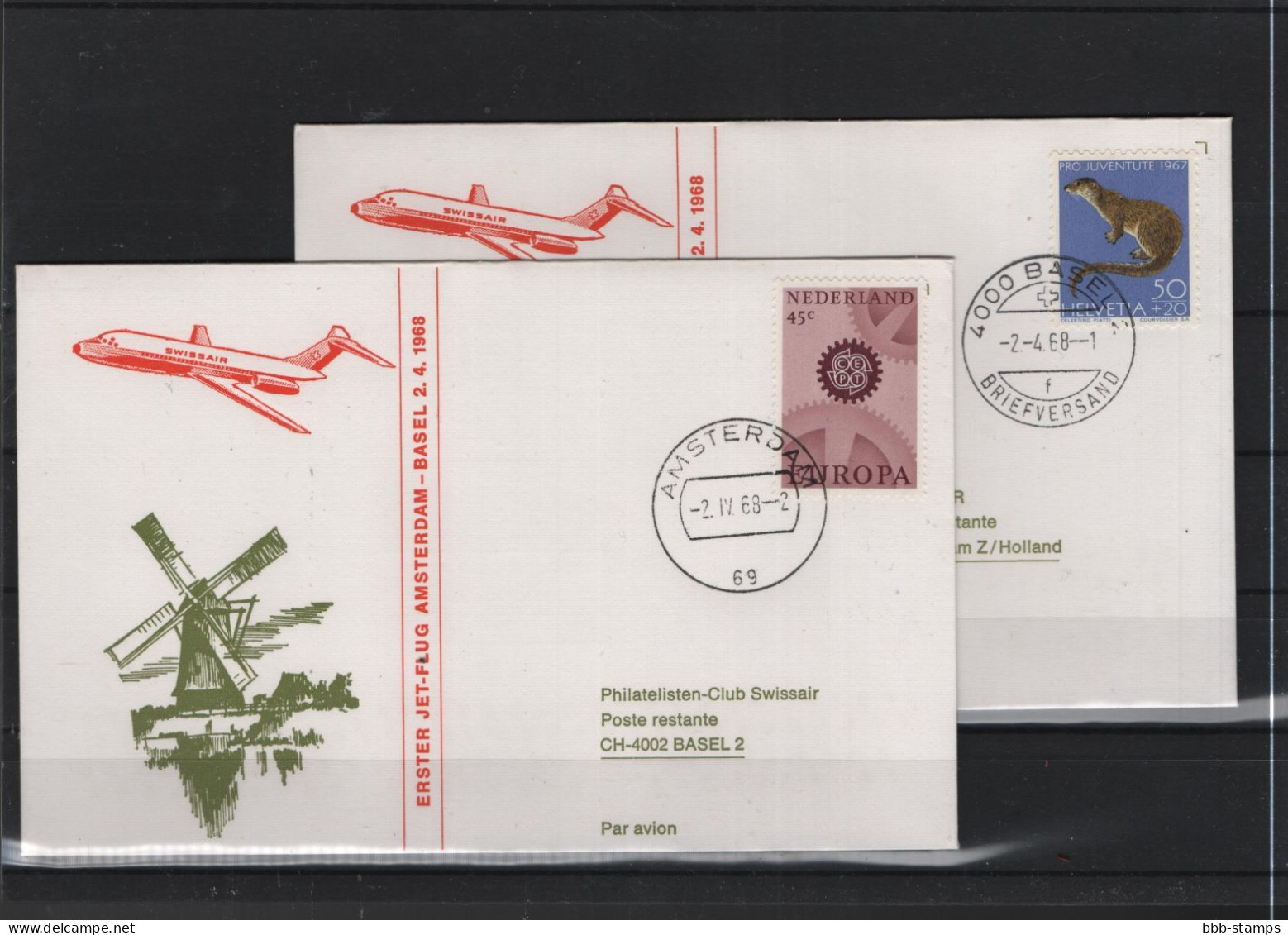 Schweiz Air Mail Swissair  FFC  2.4.1968 Basel - Amsterdam VV - Primeros Vuelos